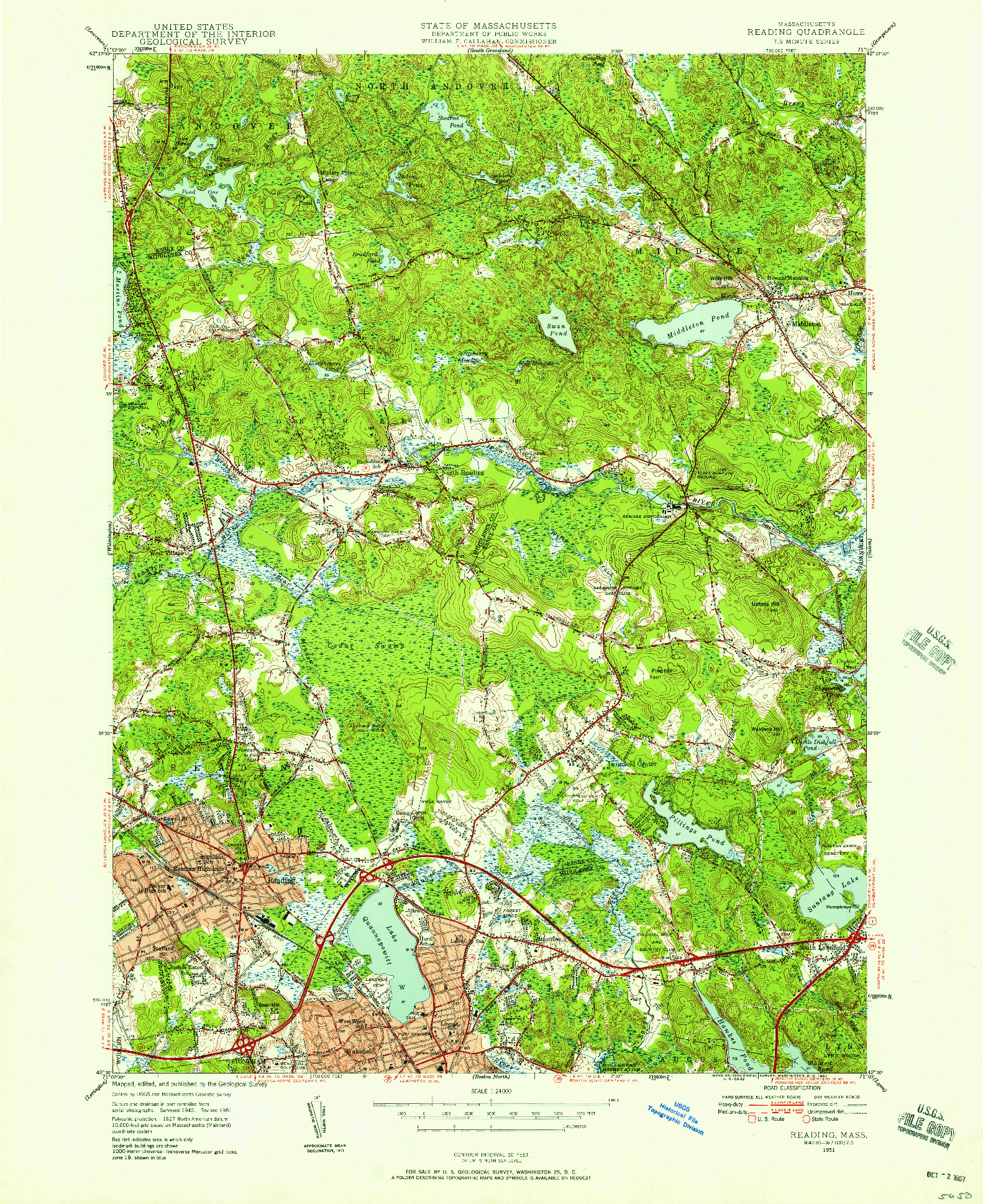 USGS 1:24000-SCALE QUADRANGLE FOR READING, MA 1951