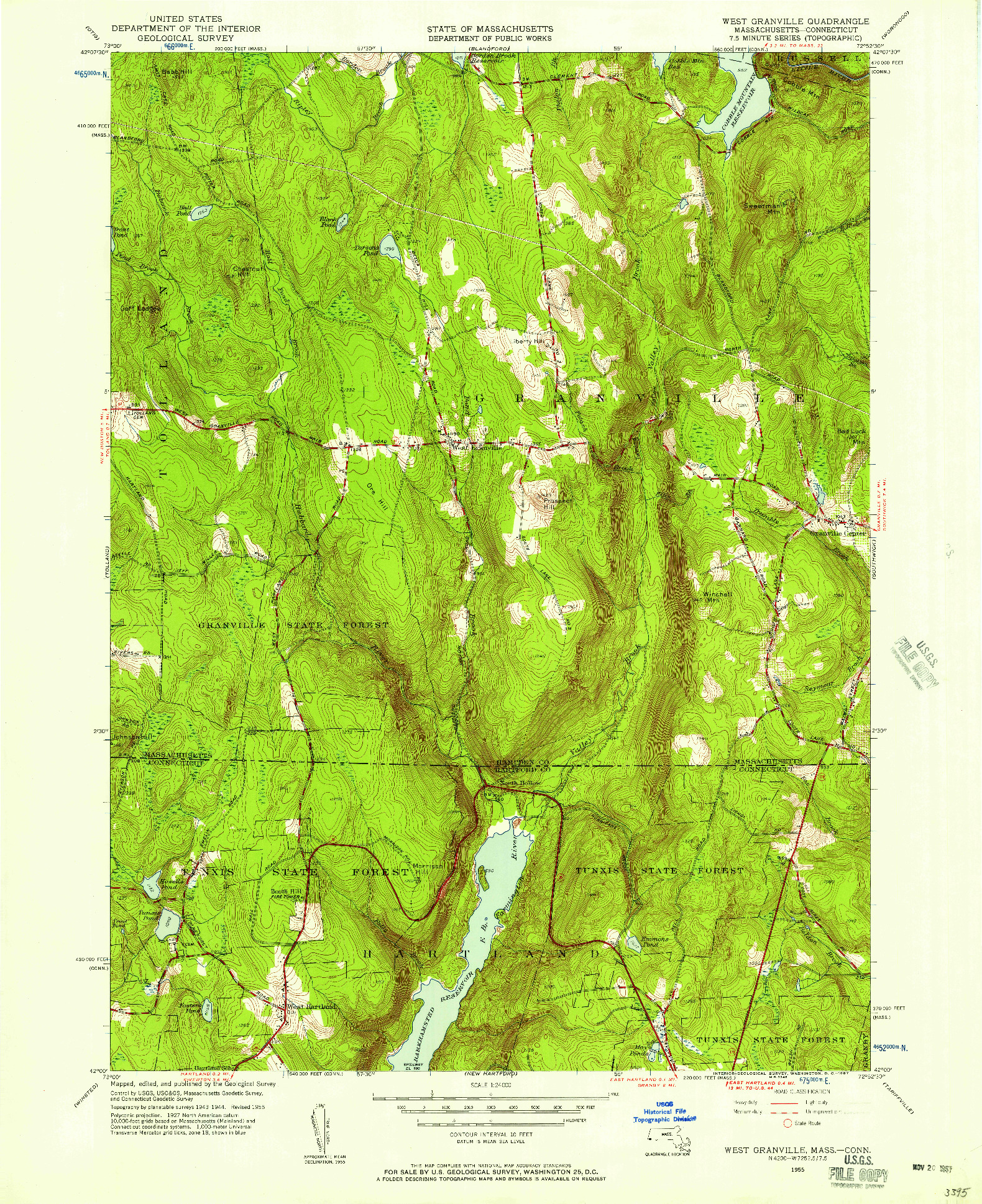 USGS 1:24000-SCALE QUADRANGLE FOR WEST GRANVILLE, MA 1955