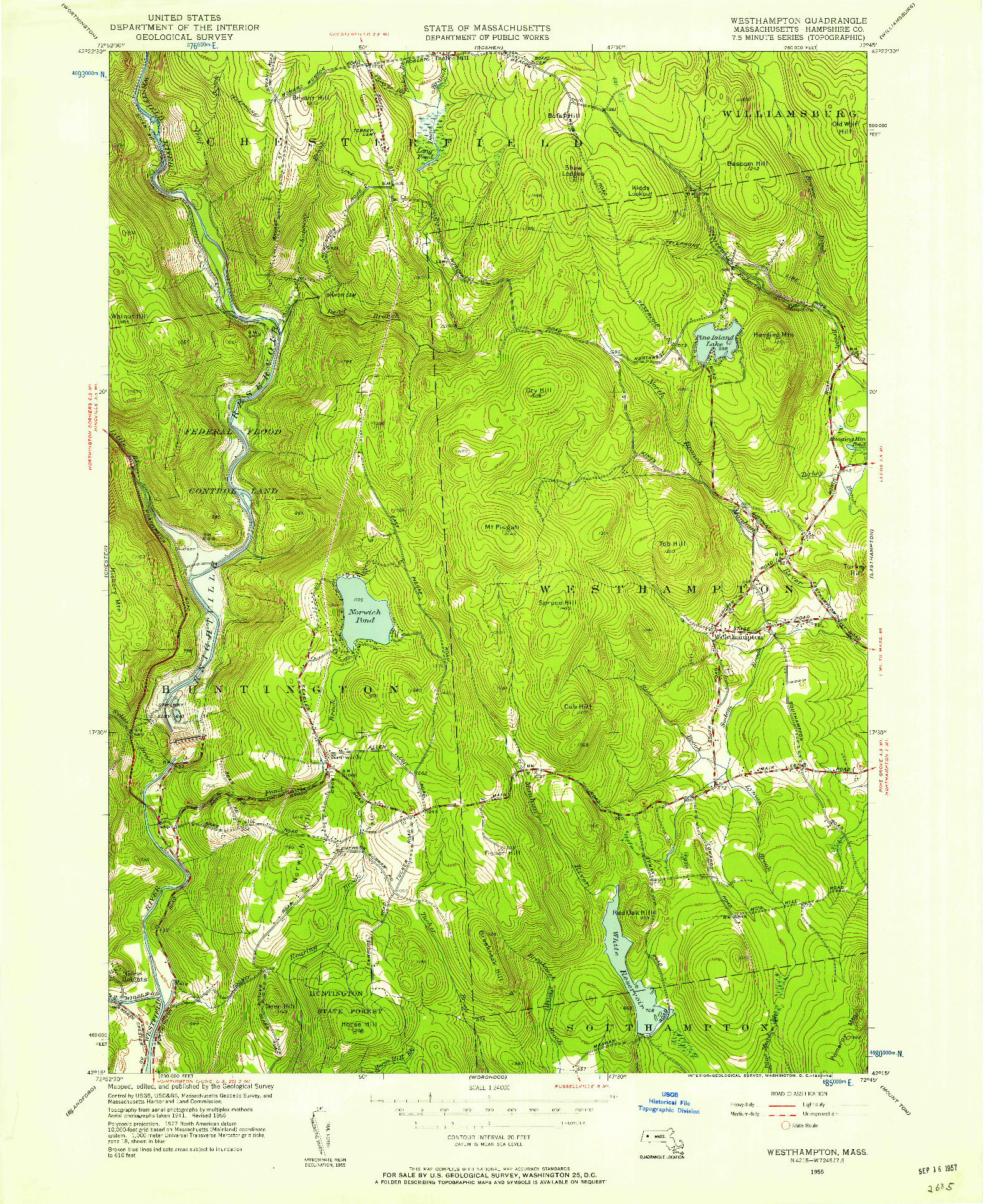 USGS 1:24000-SCALE QUADRANGLE FOR WESTHAMPTON, MA 1955