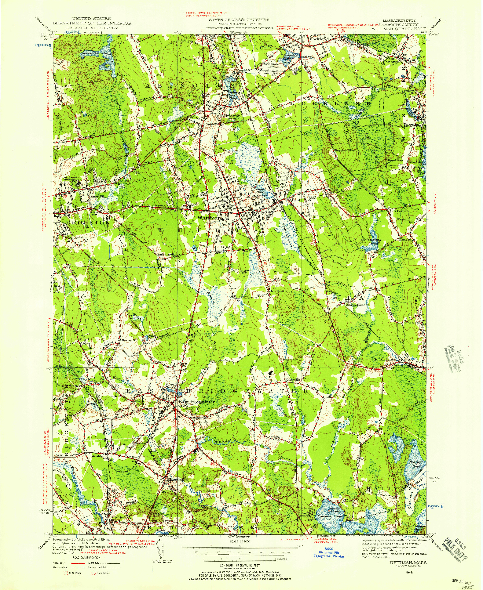 USGS 1:24000-SCALE QUADRANGLE FOR WHITMAN, MA 1948