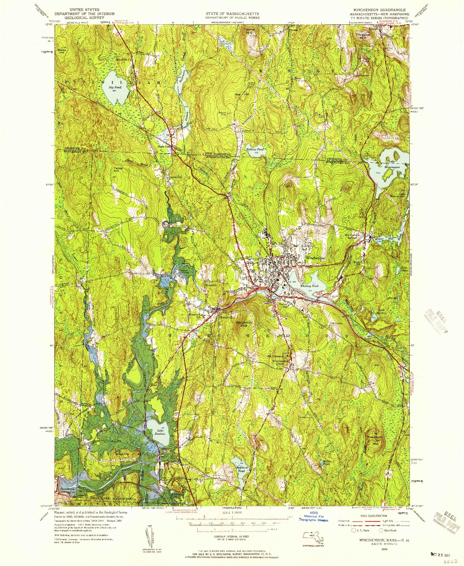 USGS 1:24000-SCALE QUADRANGLE FOR WINCHENDON, MA 1954