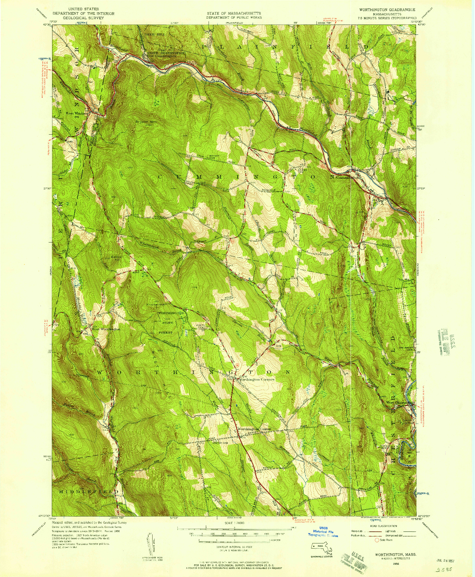 USGS 1:24000-SCALE QUADRANGLE FOR WORTHINGTON, MA 1956