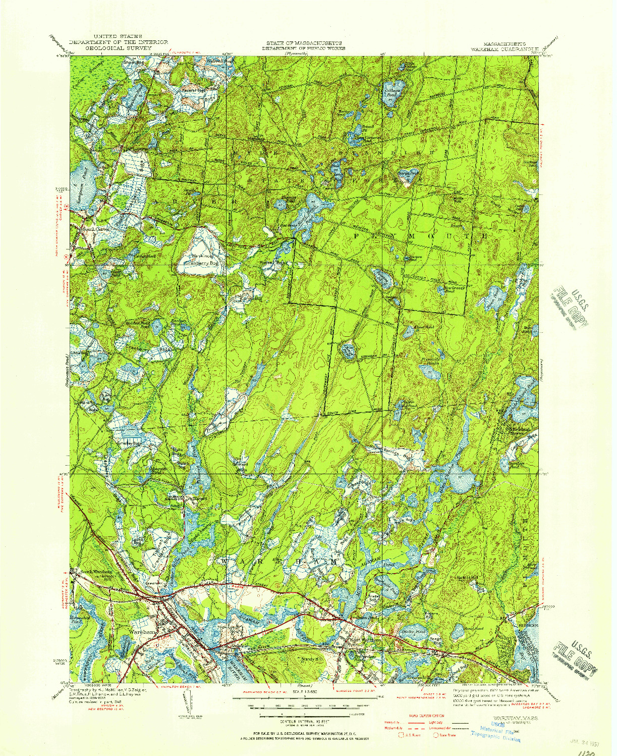 USGS 1:31680-SCALE QUADRANGLE FOR WAREHAM, MA 1946