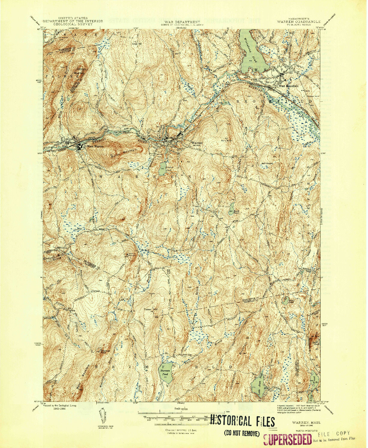 USGS 1:31680-SCALE QUADRANGLE FOR WARREN, MA 1946