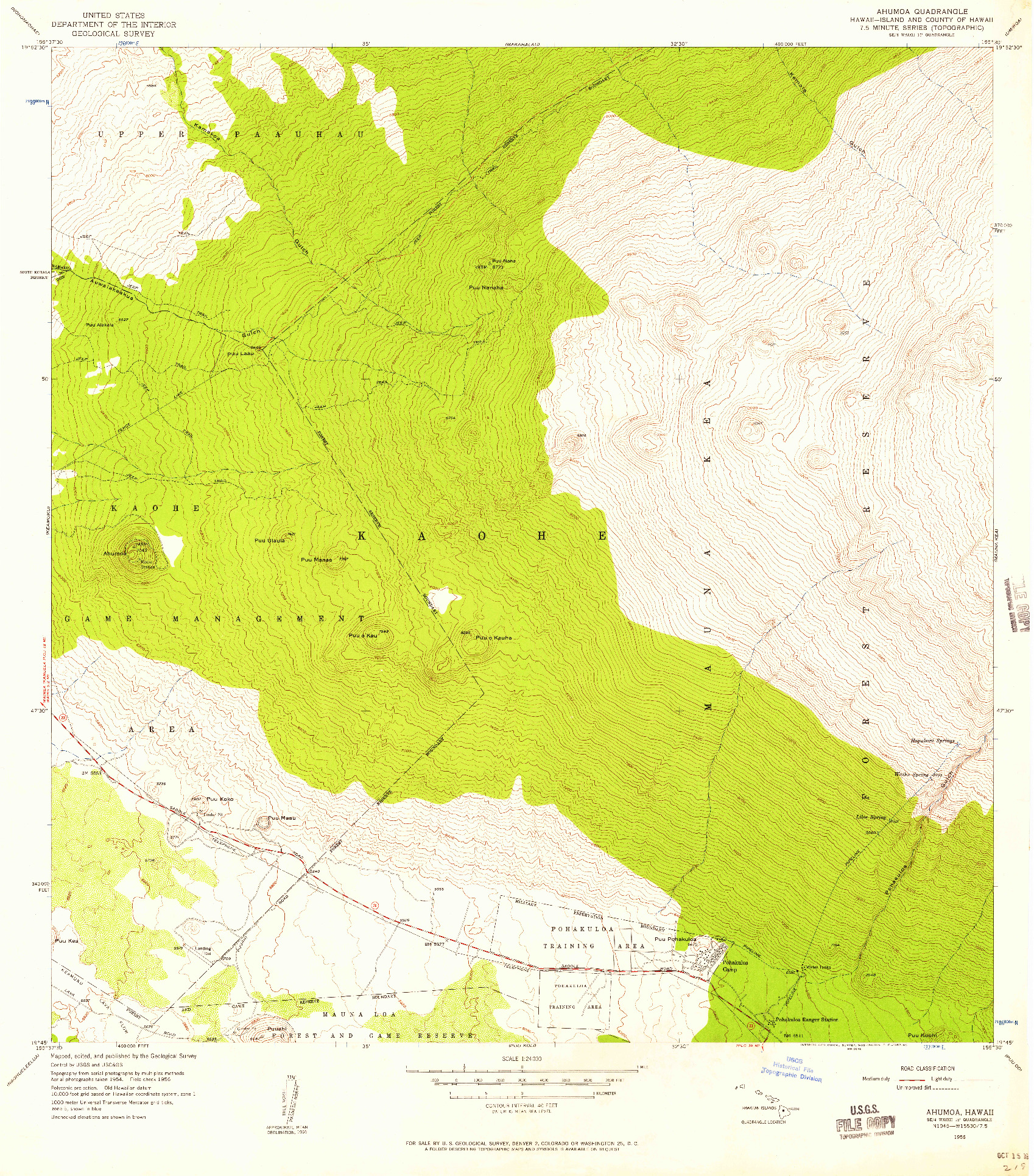 USGS 1:24000-SCALE QUADRANGLE FOR AHUMOA, HI 1956