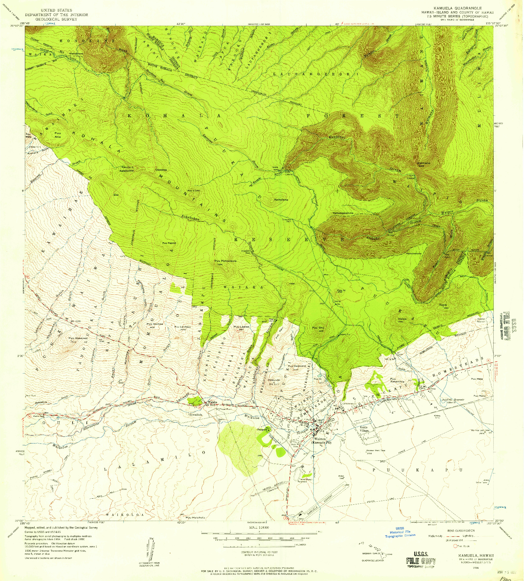 USGS 1:24000-SCALE QUADRANGLE FOR KAMUELA, HI 1956