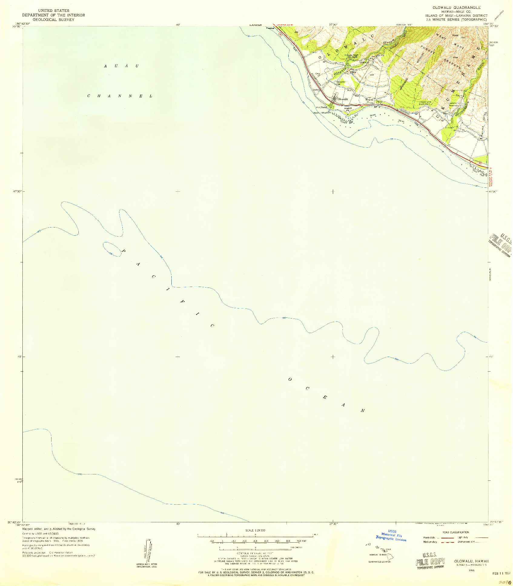 USGS 1:24000-SCALE QUADRANGLE FOR OLOWALU, HI 1955