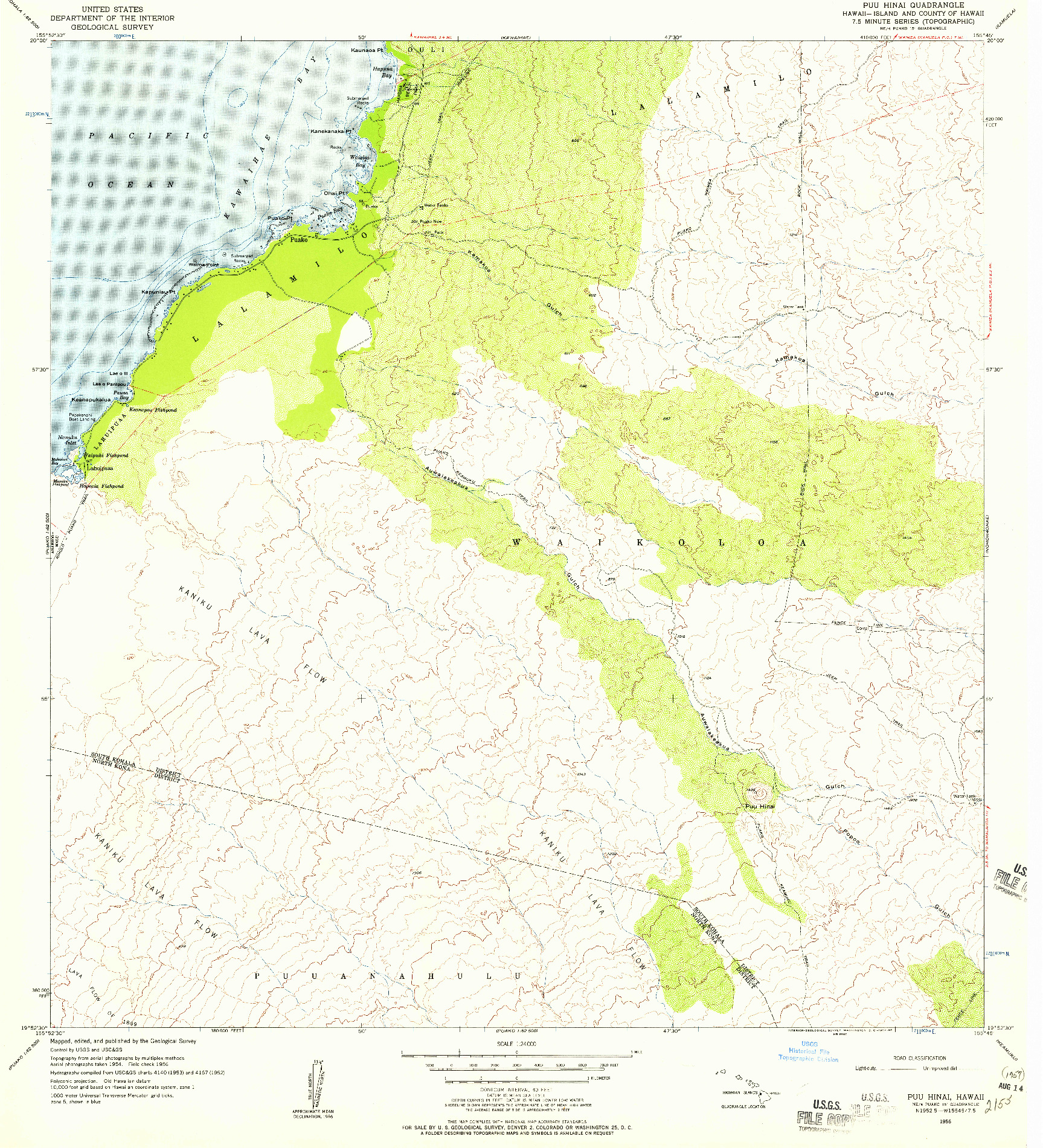 USGS 1:24000-SCALE QUADRANGLE FOR PUU HINAI, HI 1956