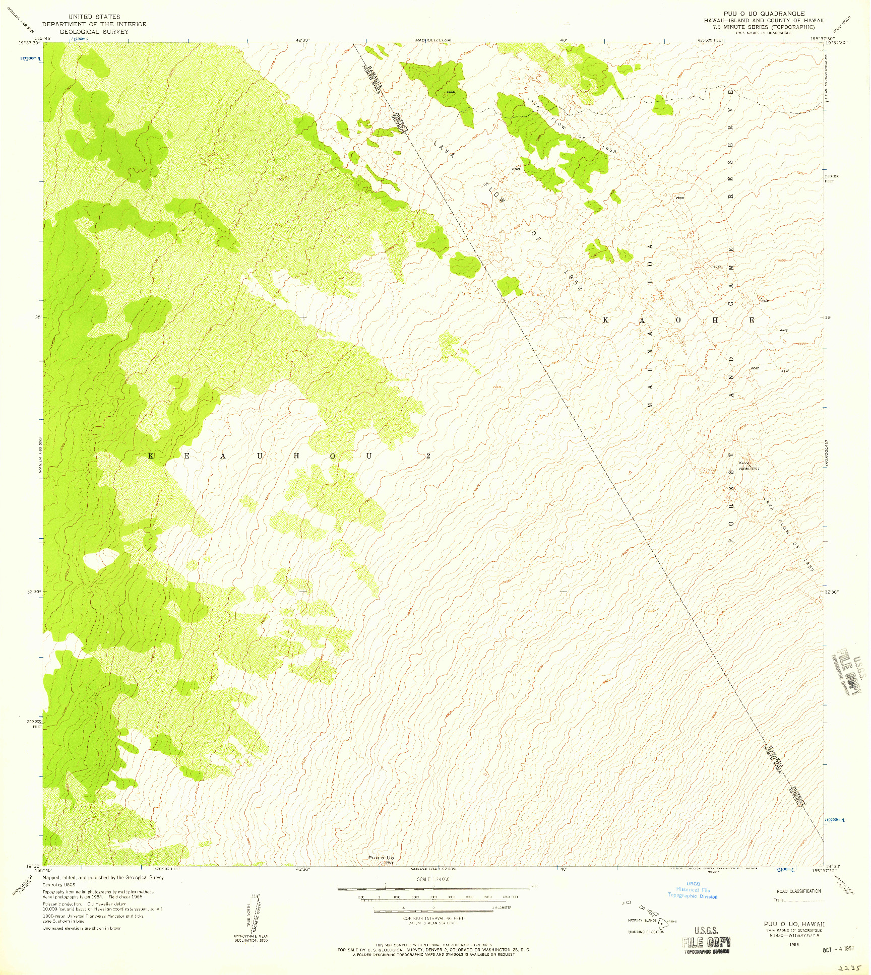 USGS 1:24000-SCALE QUADRANGLE FOR PUU O UO, HI 1956