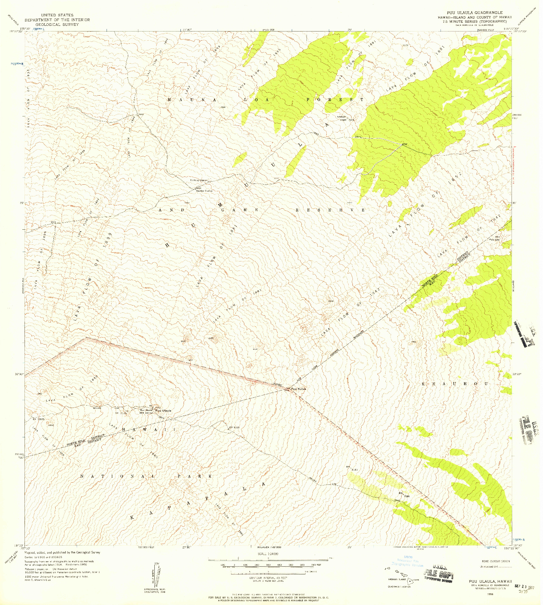 USGS 1:24000-SCALE QUADRANGLE FOR PUU ULAULA, HI 1956