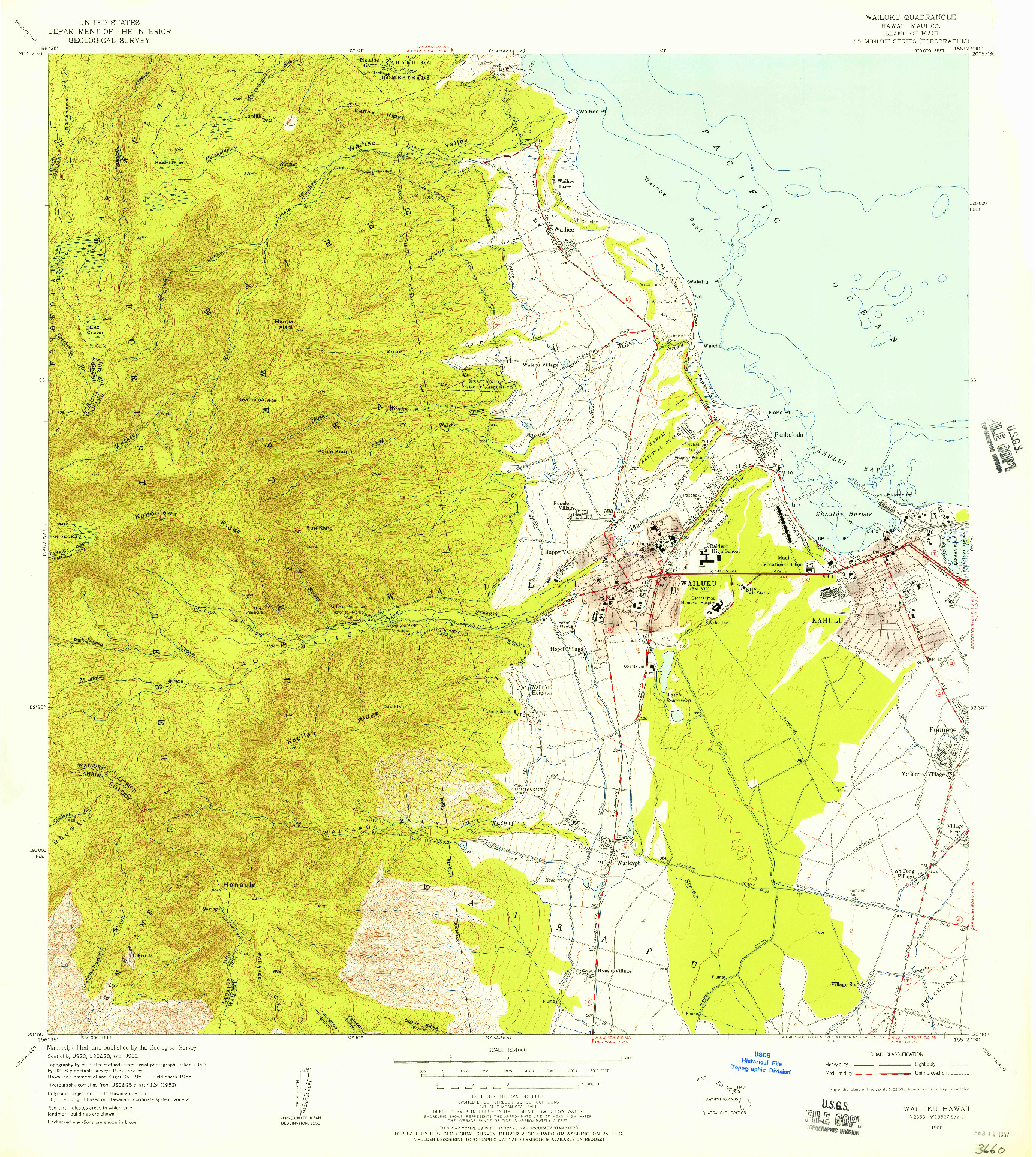 USGS 1:24000-SCALE QUADRANGLE FOR WAILUKU, HI 1955
