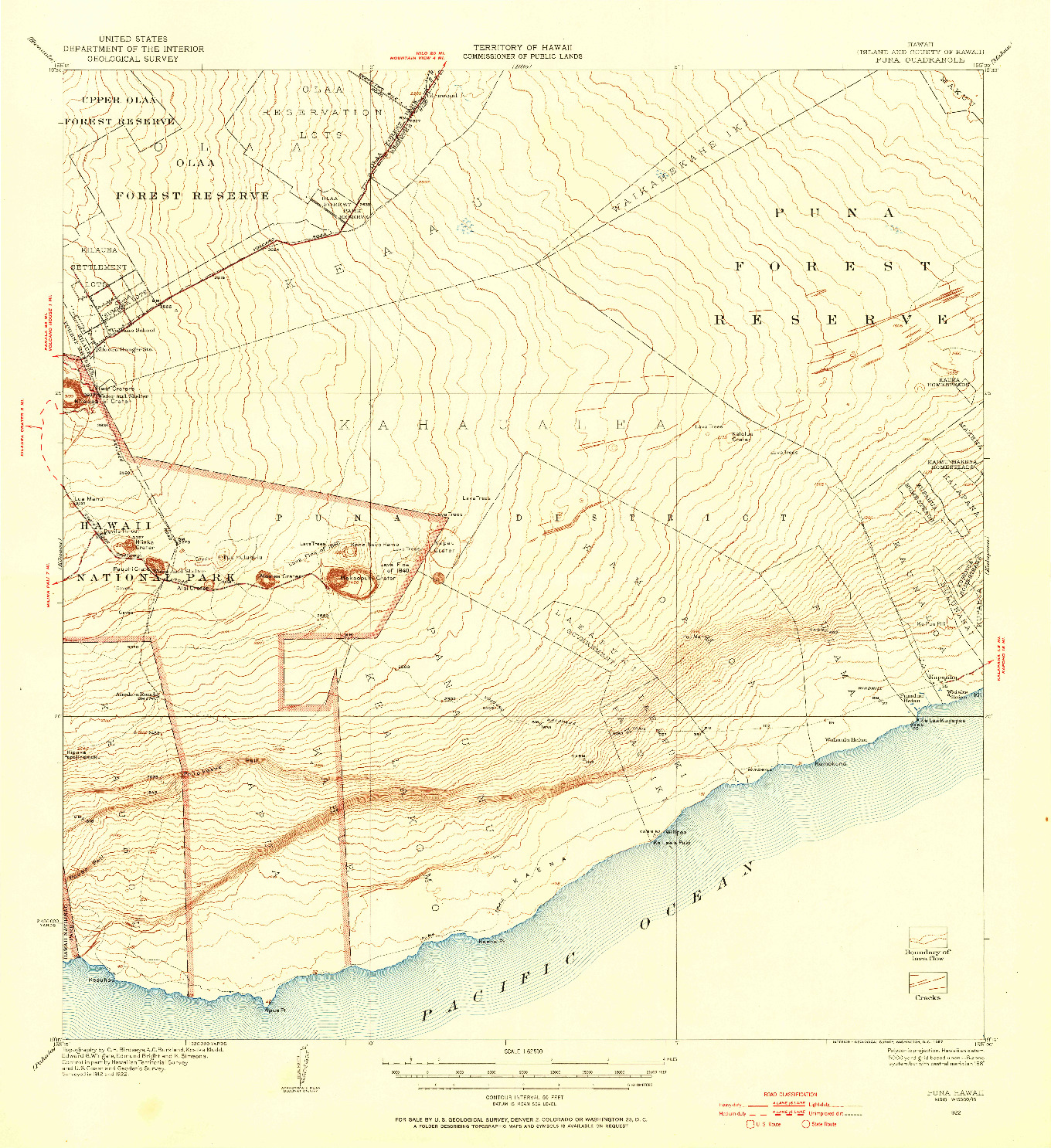 USGS 1:62500-SCALE QUADRANGLE FOR PUNA, HI 1922