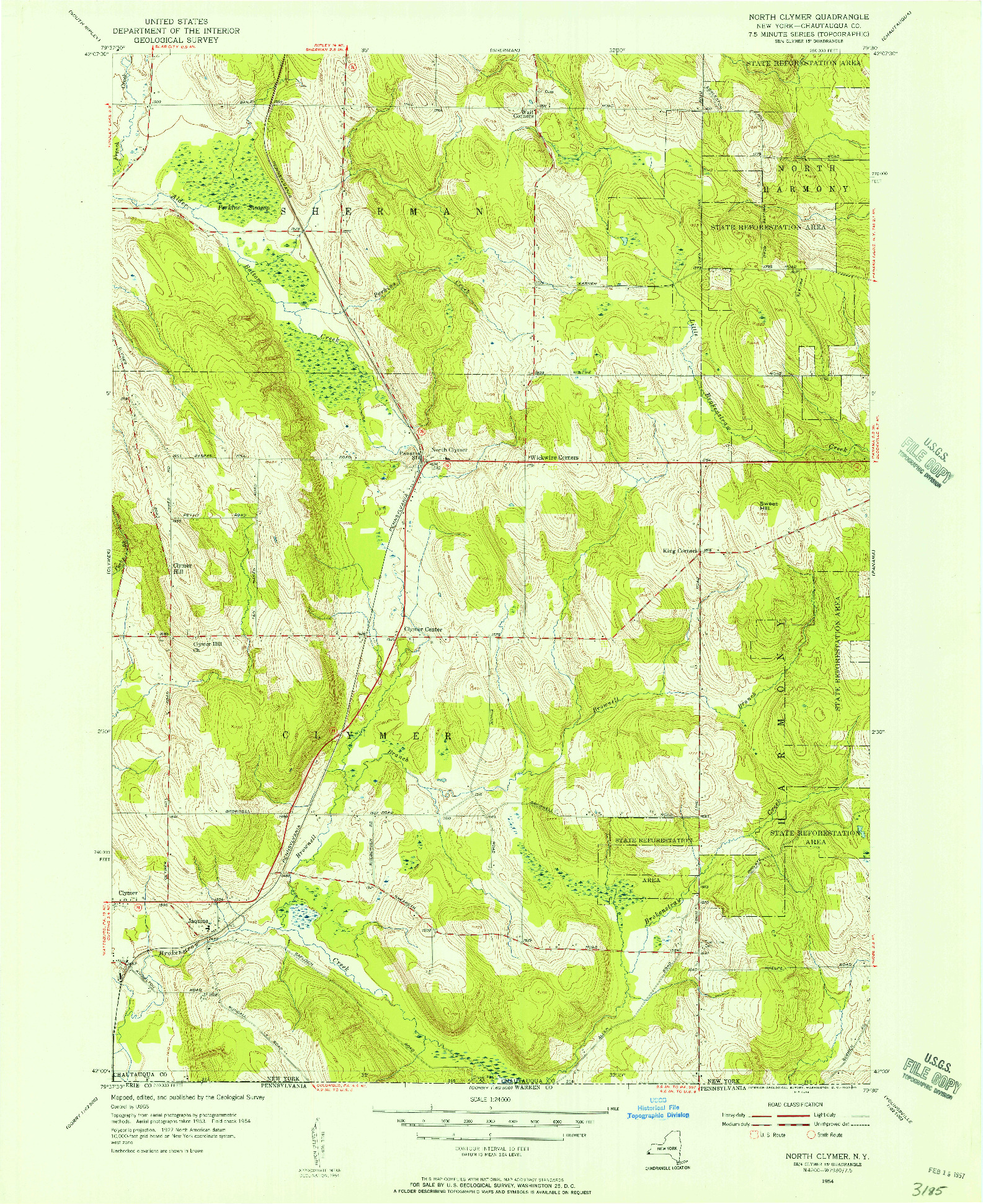 USGS 1:24000-SCALE QUADRANGLE FOR NORTH CLYMER, NY 1954