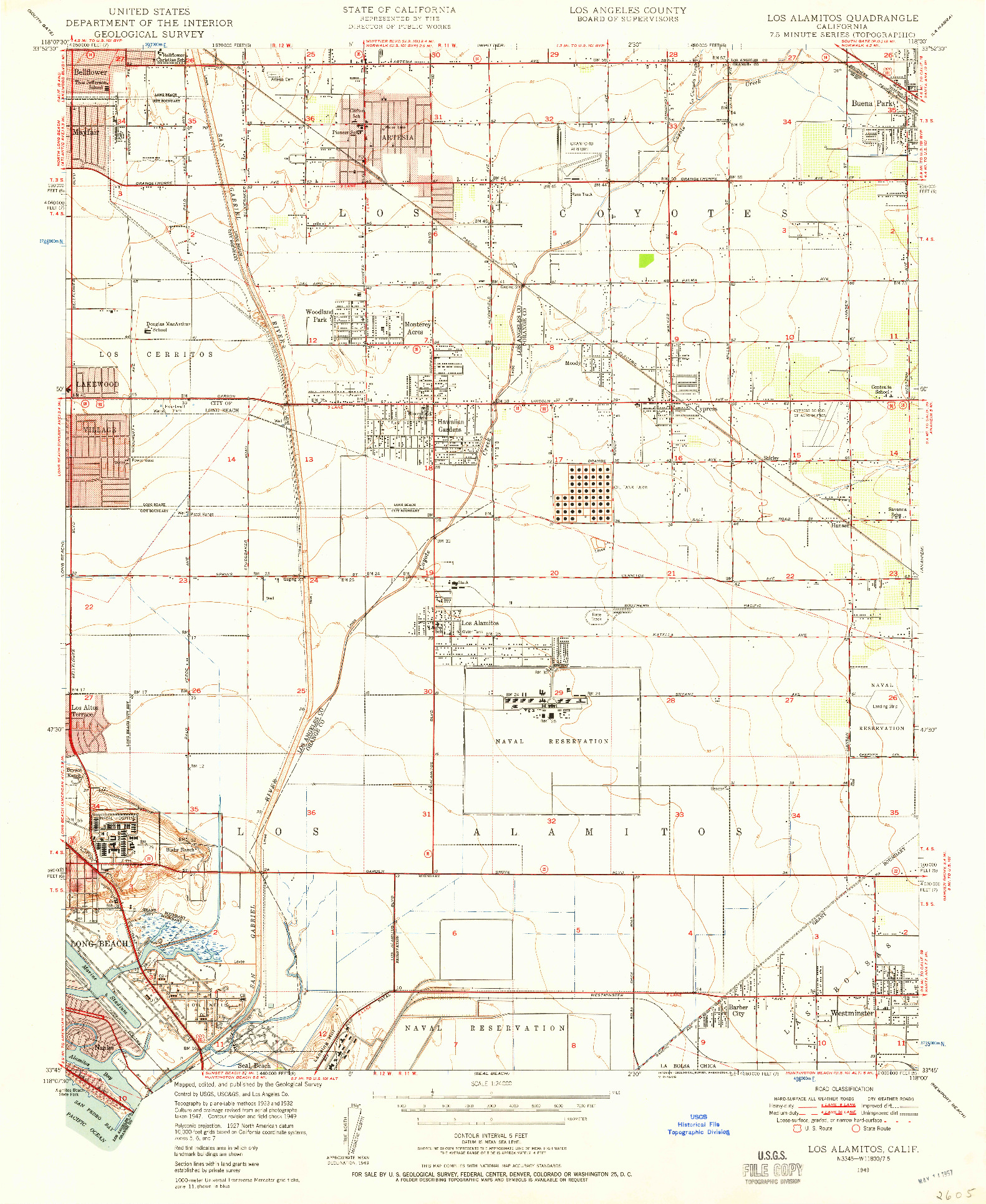 USGS 1:24000-SCALE QUADRANGLE FOR LOS ALAMITOS, CA 1949