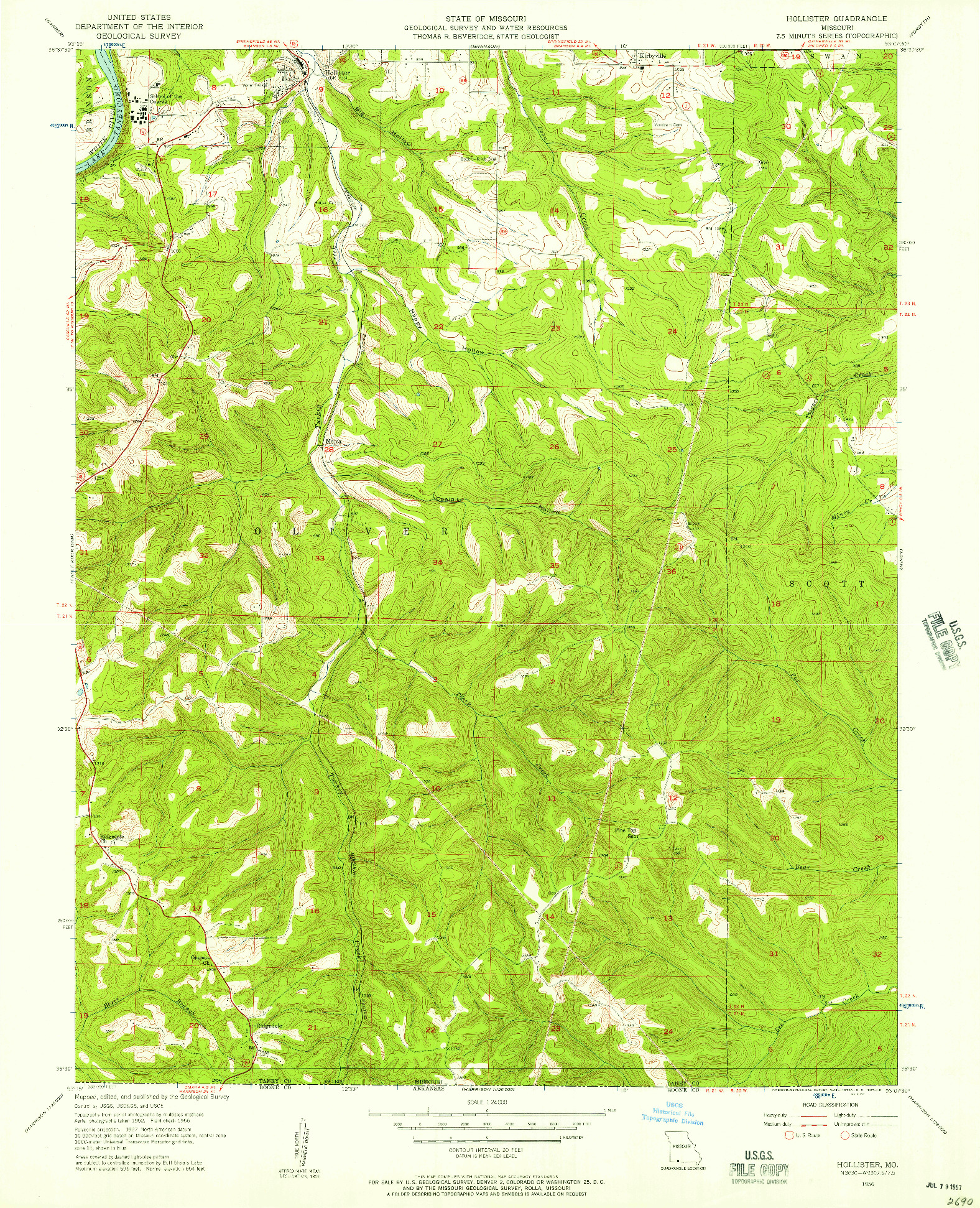 USGS 1:24000-SCALE QUADRANGLE FOR HOLLISTER, MO 1956