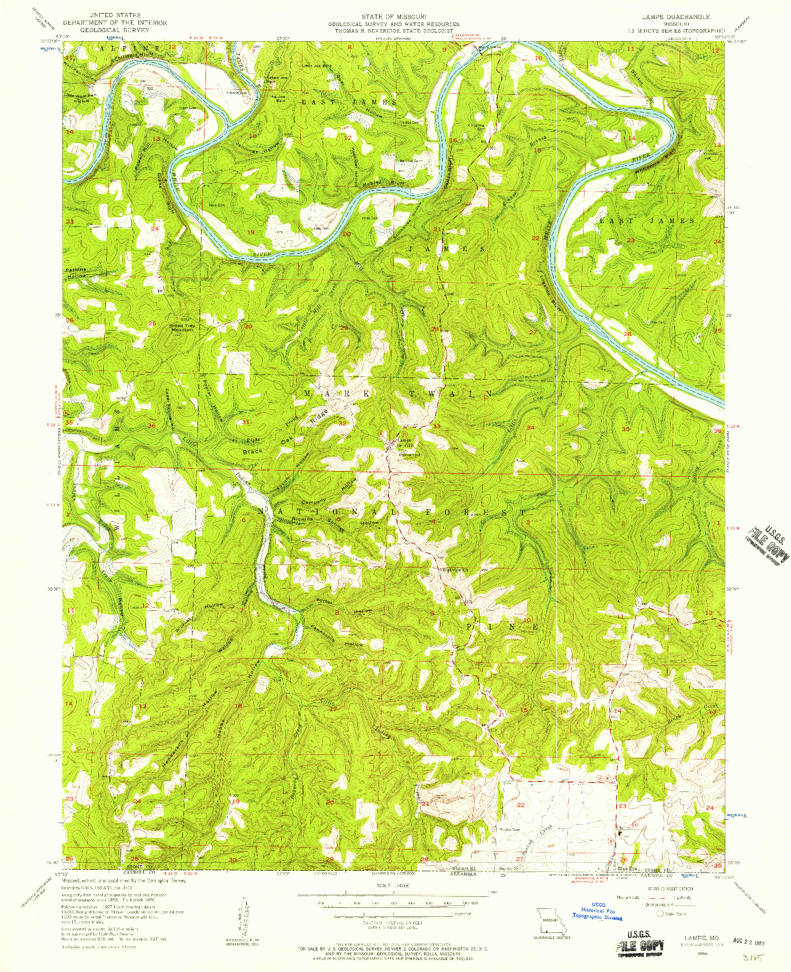 USGS 1:24000-SCALE QUADRANGLE FOR LAMPE, MO 1956