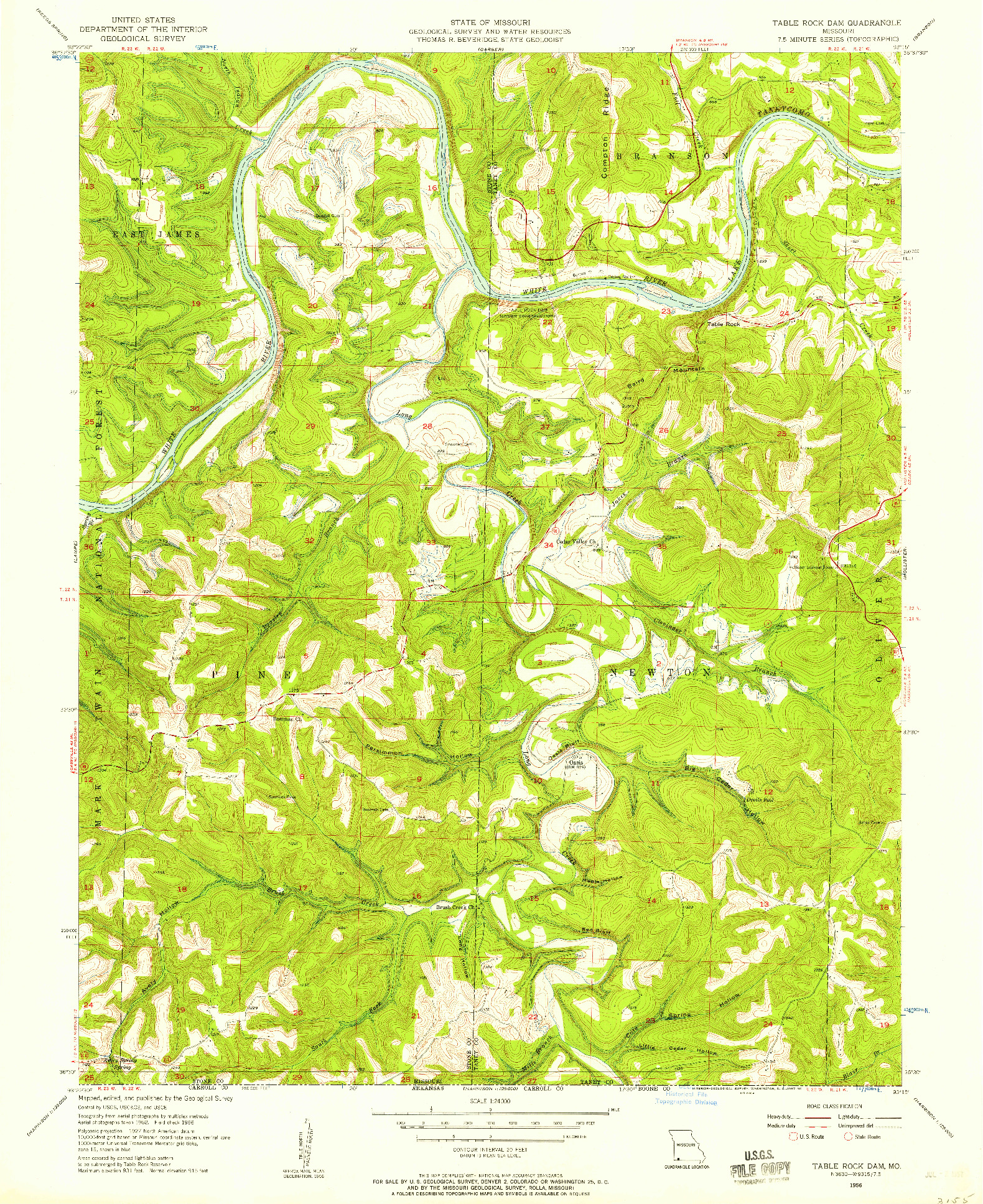 USGS 1:24000-SCALE QUADRANGLE FOR TABLE ROCK DAM, MO 1956