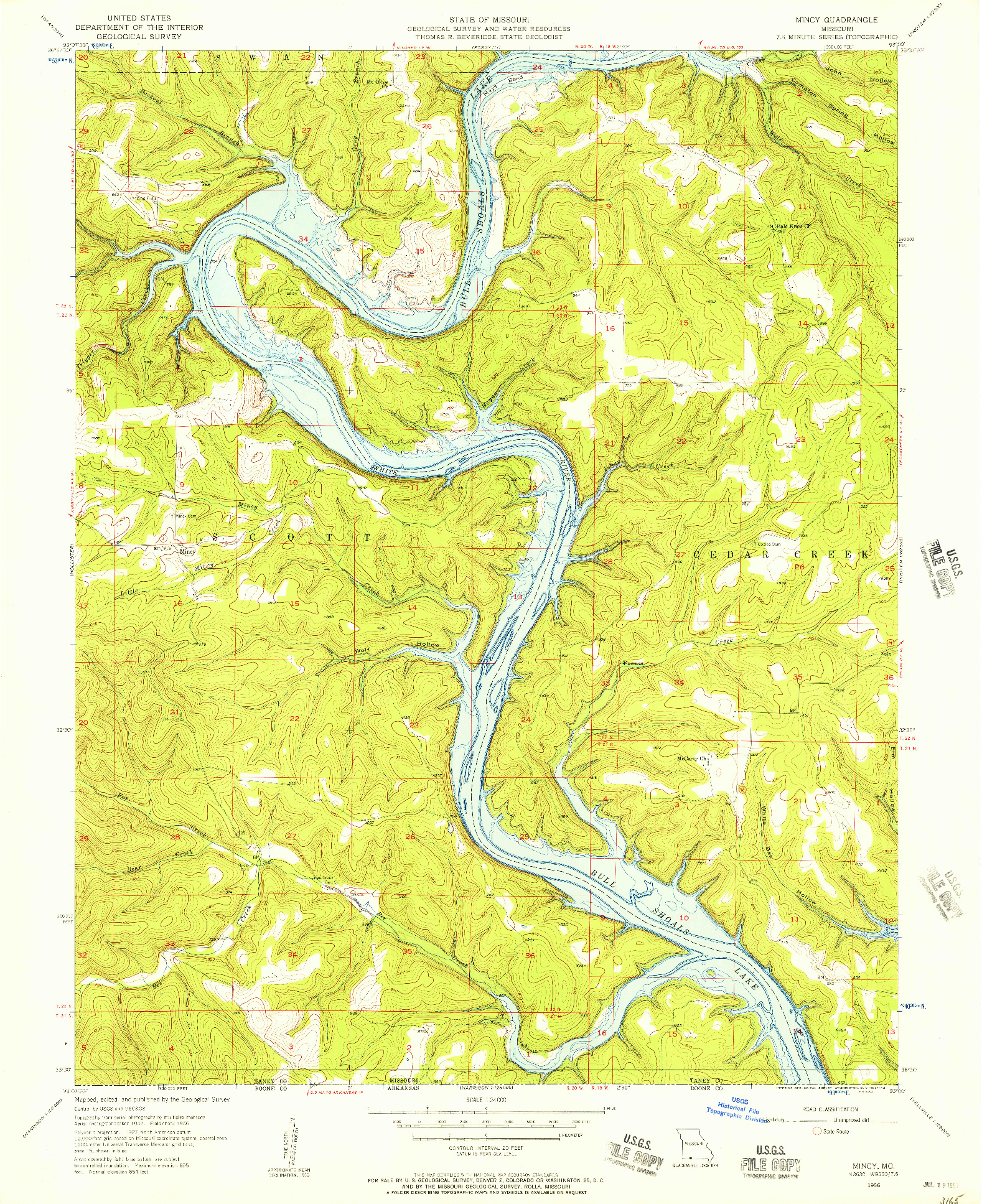 USGS 1:24000-SCALE QUADRANGLE FOR MINCY, MO 1956