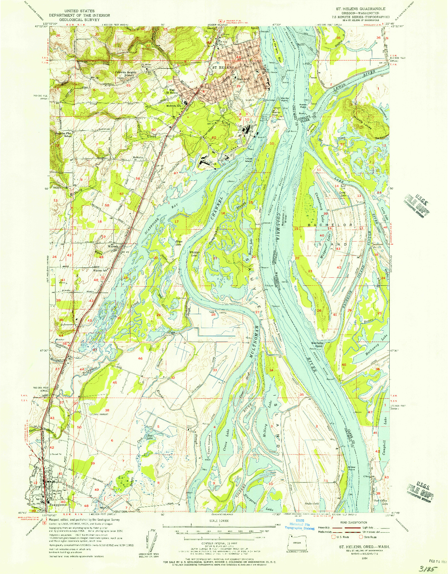 USGS 1:24000-SCALE QUADRANGLE FOR ST. HELENS, OR 1954