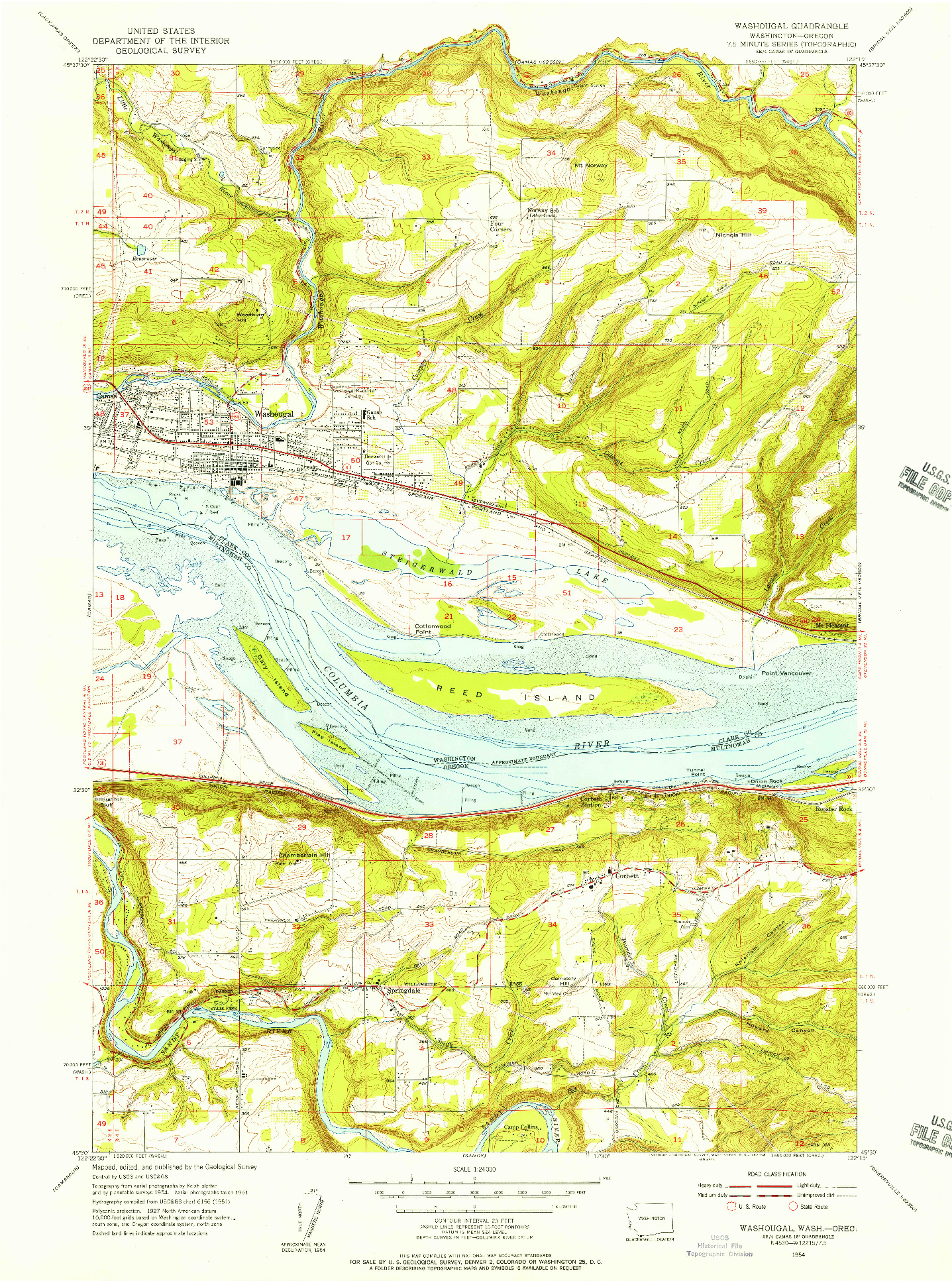 USGS 1:24000-SCALE QUADRANGLE FOR WASHOUGAL, WA 1954