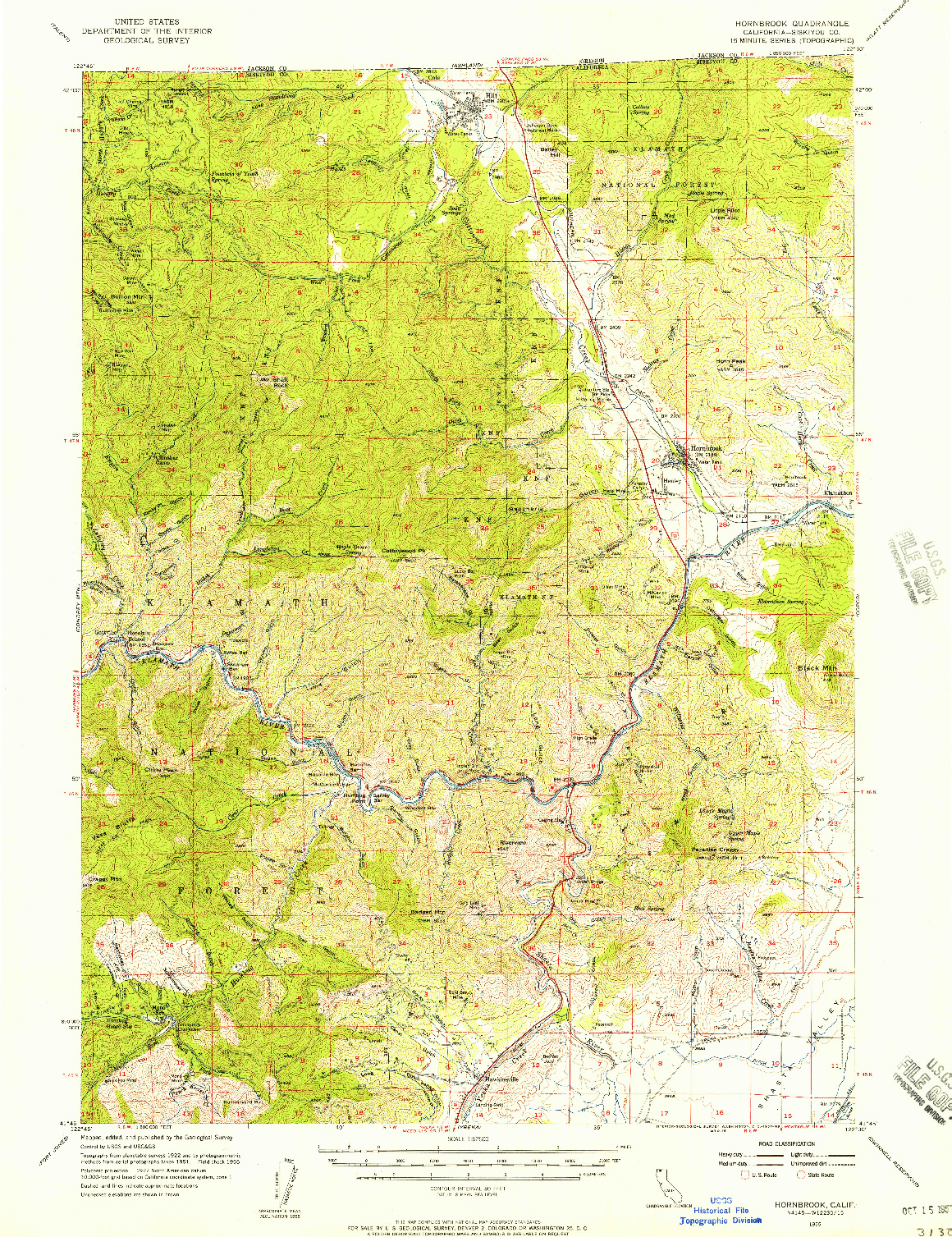 USGS 1:62500-SCALE QUADRANGLE FOR HORNBROOK, CA 1955