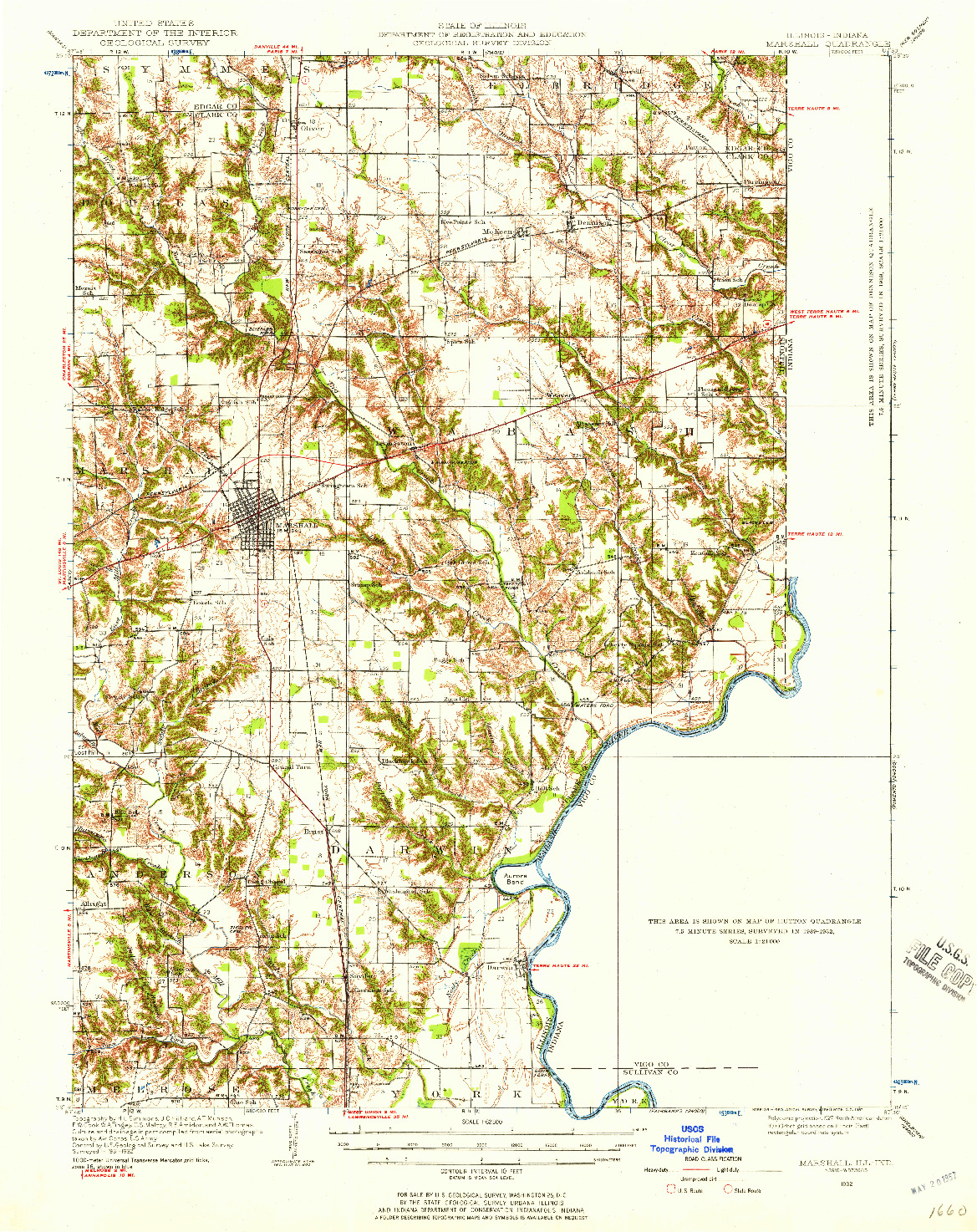 USGS 1:62500-SCALE QUADRANGLE FOR MARSHALL, IL 1932