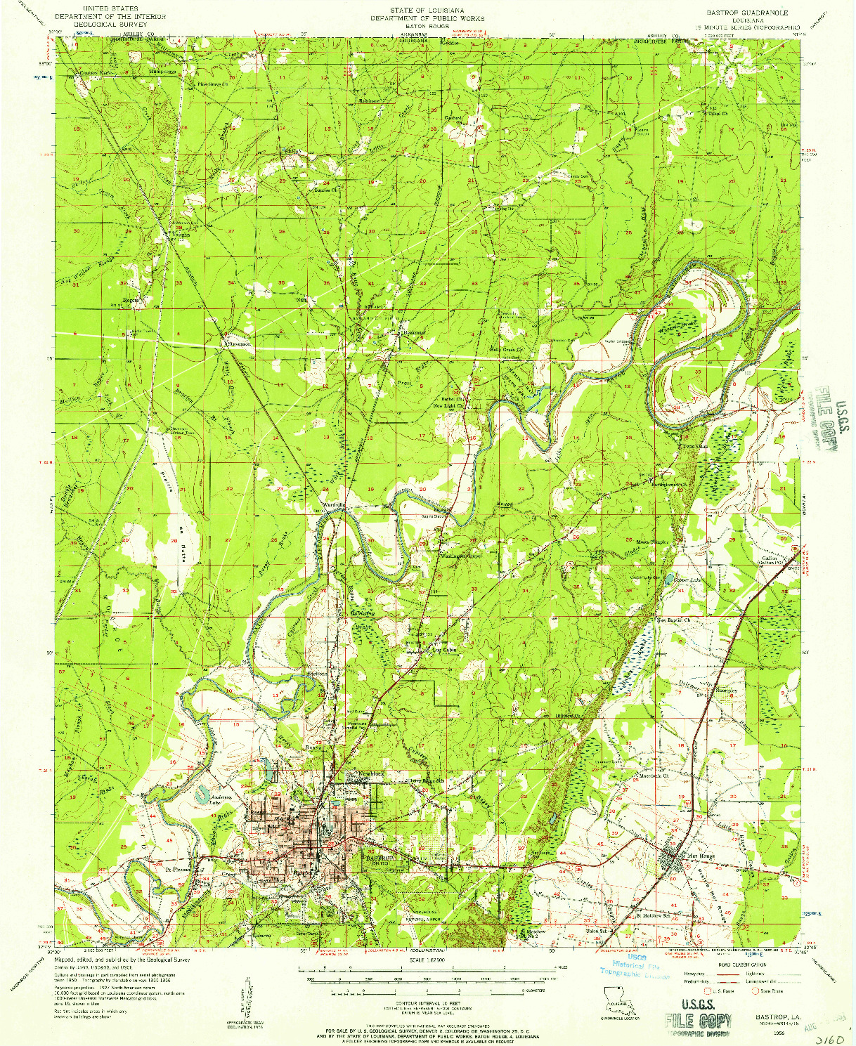 USGS 1:62500-SCALE QUADRANGLE FOR BASTROP, LA 1956