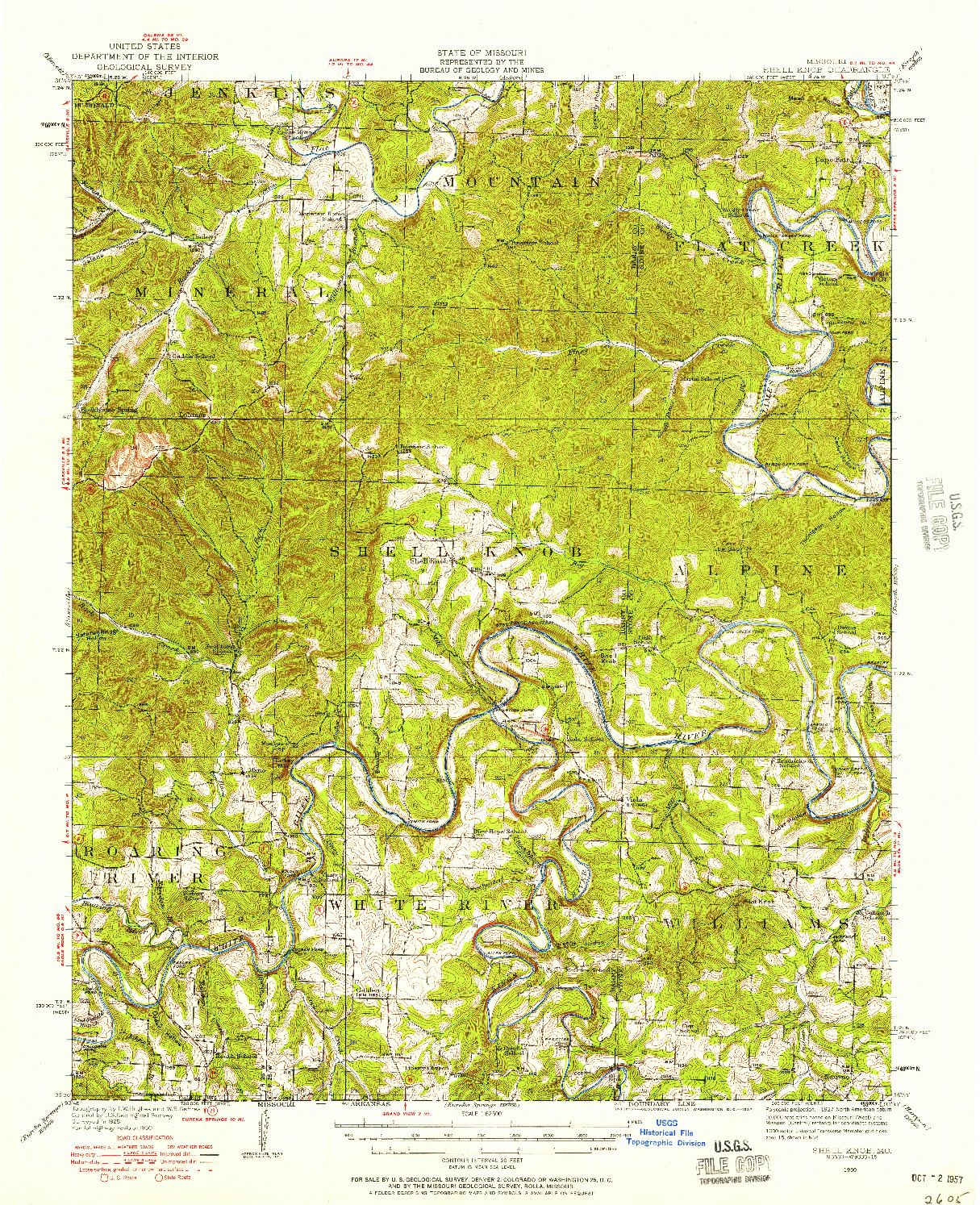 USGS 1:62500-SCALE QUADRANGLE FOR SHELL KNOB, MO 1950