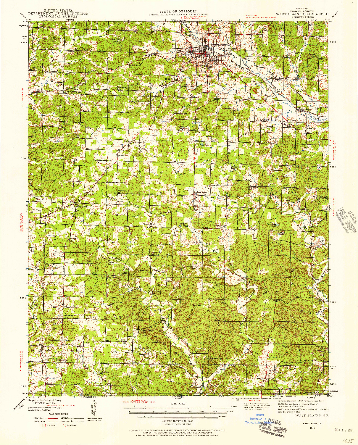 USGS 1:62500-SCALE QUADRANGLE FOR WEST PLAINS, MO 1944