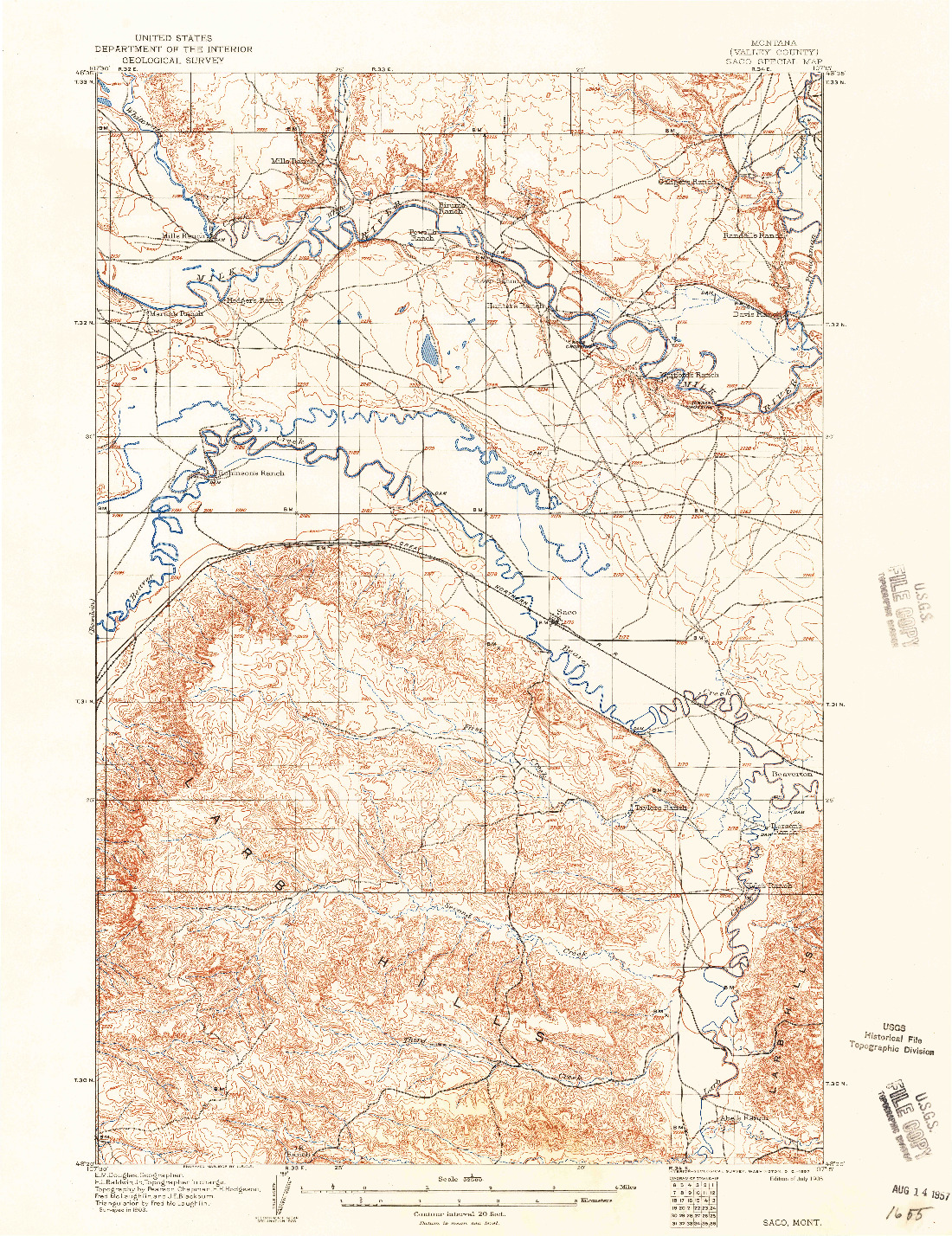 USGS 1:62500-SCALE QUADRANGLE FOR SACO, MT 1905