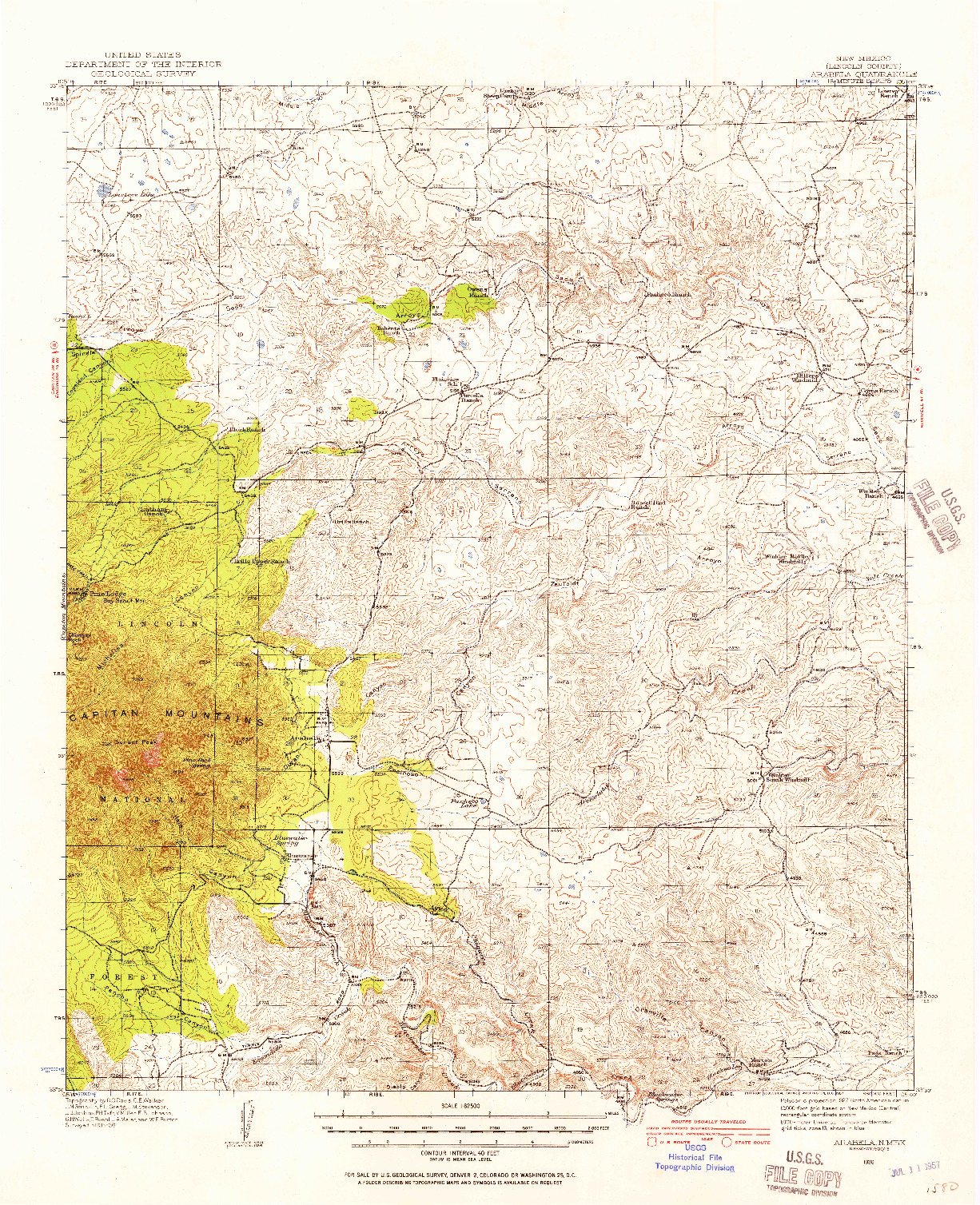 USGS 1:62500-SCALE QUADRANGLE FOR ARABELA, NM 1936
