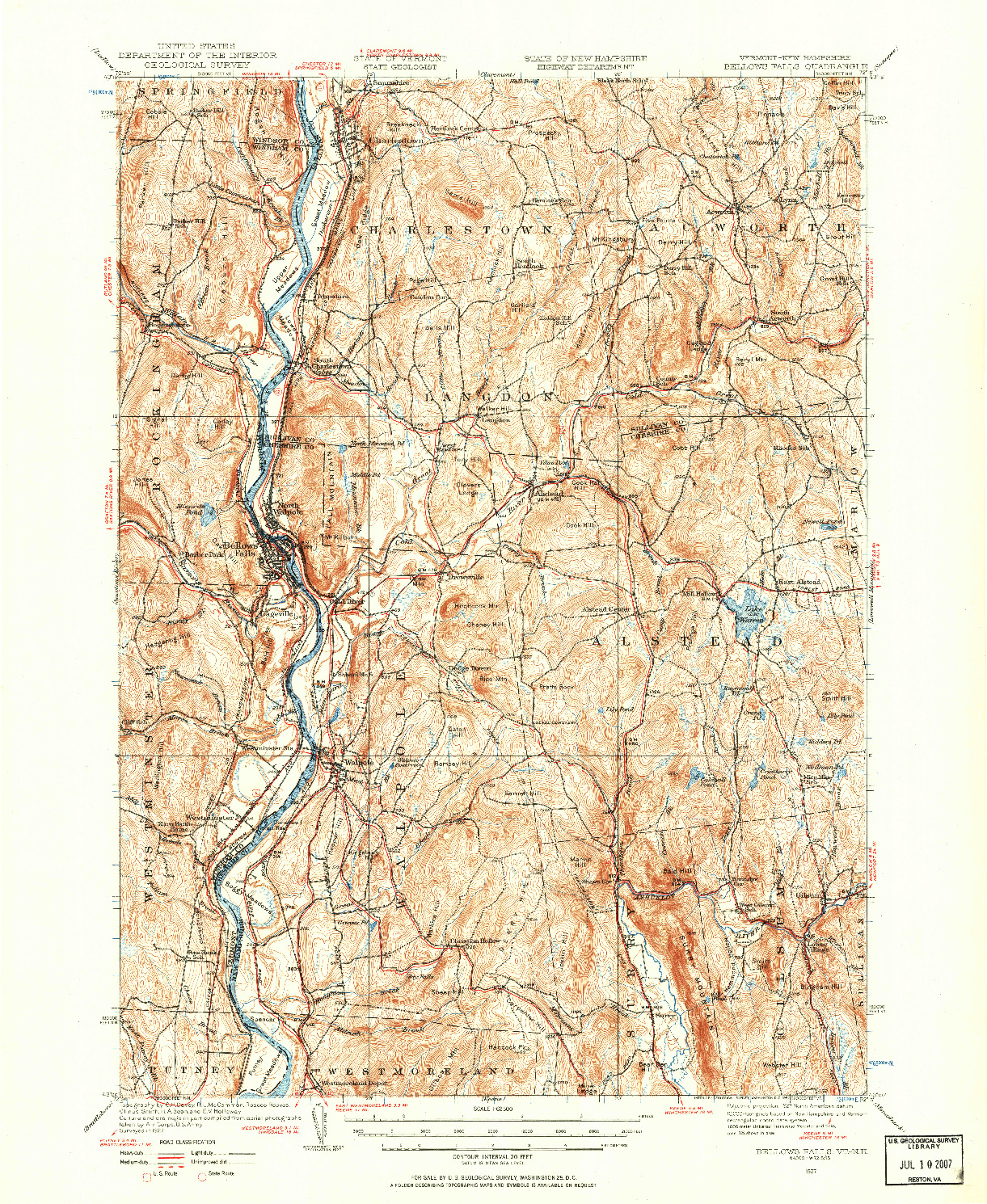USGS 1:62500-SCALE QUADRANGLE FOR BELLOWS FALLS, VT 1927
