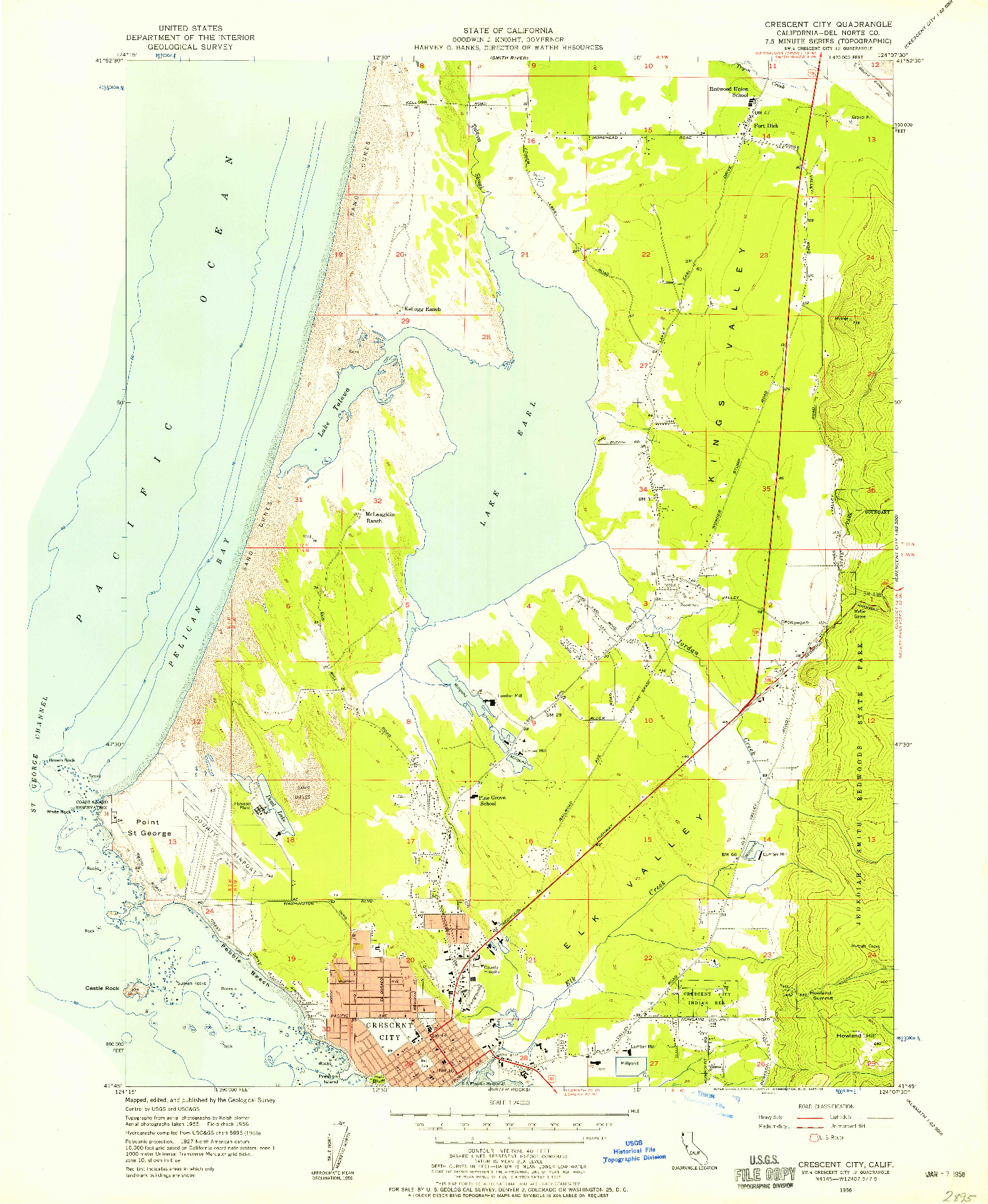 USGS 1:24000-SCALE QUADRANGLE FOR CRESCENT CITY, CA 1956