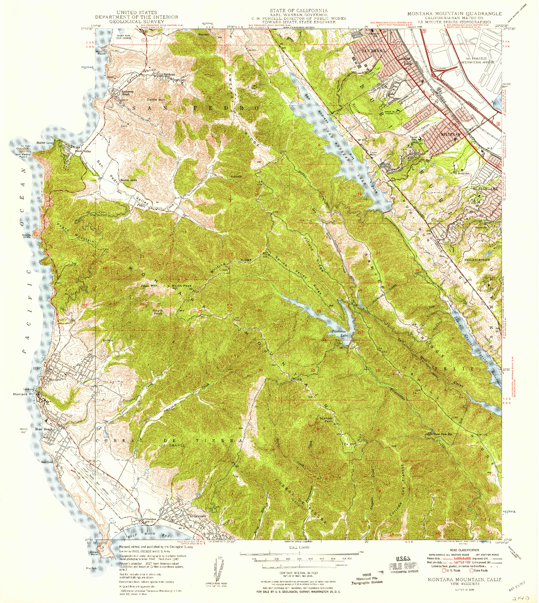 USGS 1:24000-SCALE QUADRANGLE FOR MONTARA MOUNTAIN, CA 1949