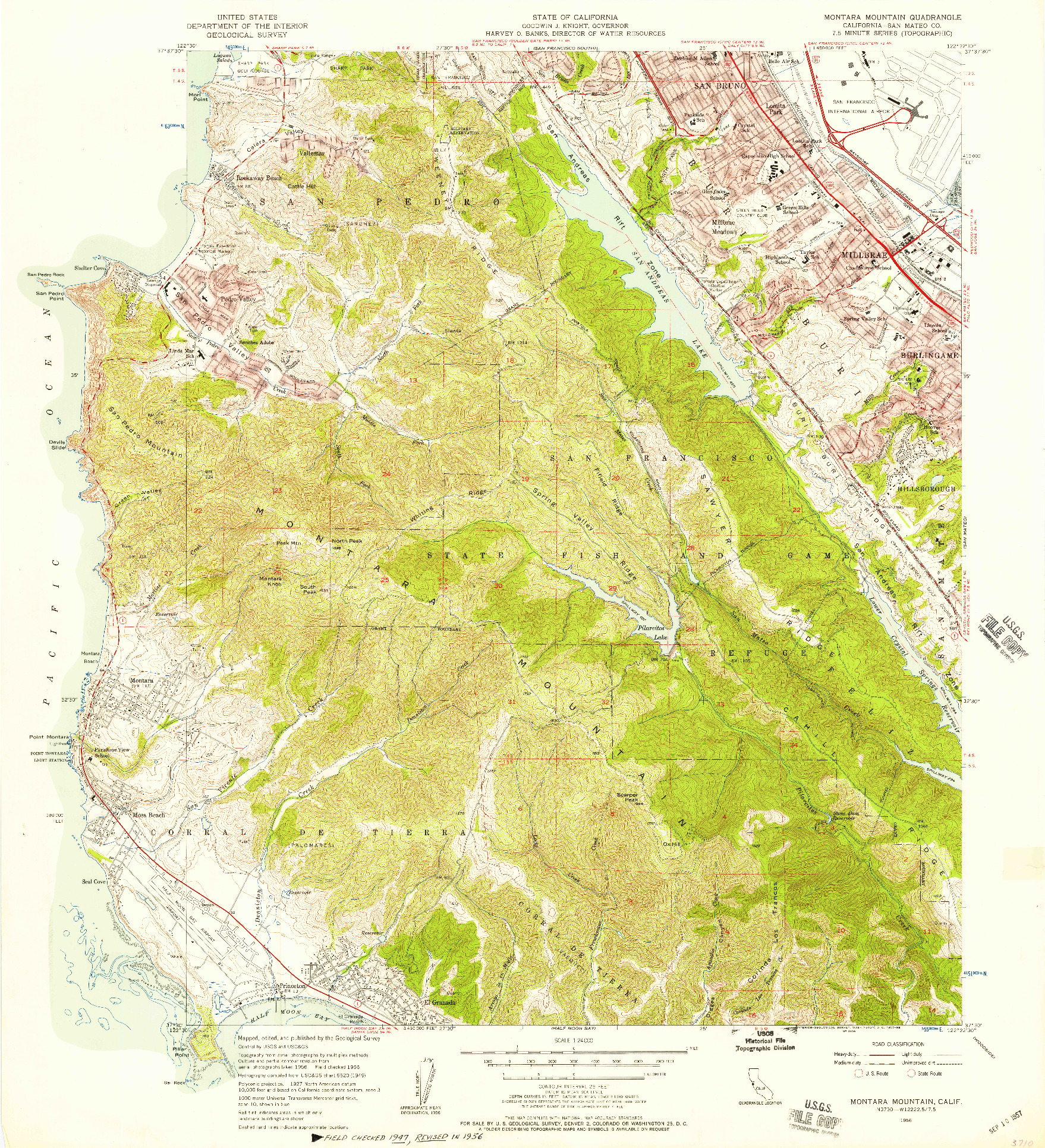 USGS 1:24000-SCALE QUADRANGLE FOR MONTARA MOUNTAIN, CA 1956