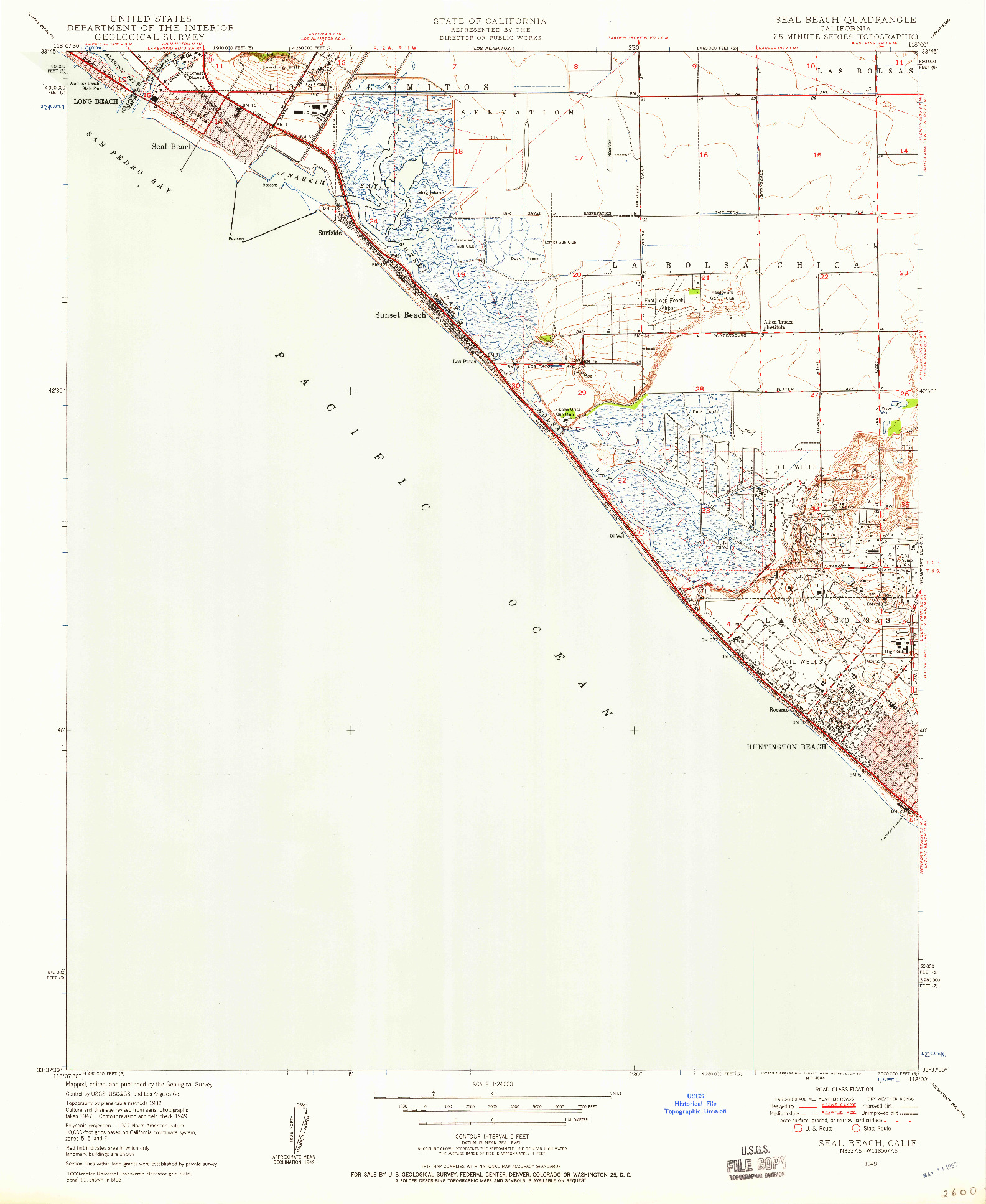 USGS 1:24000-SCALE QUADRANGLE FOR SEAL BEACH, CA 1949