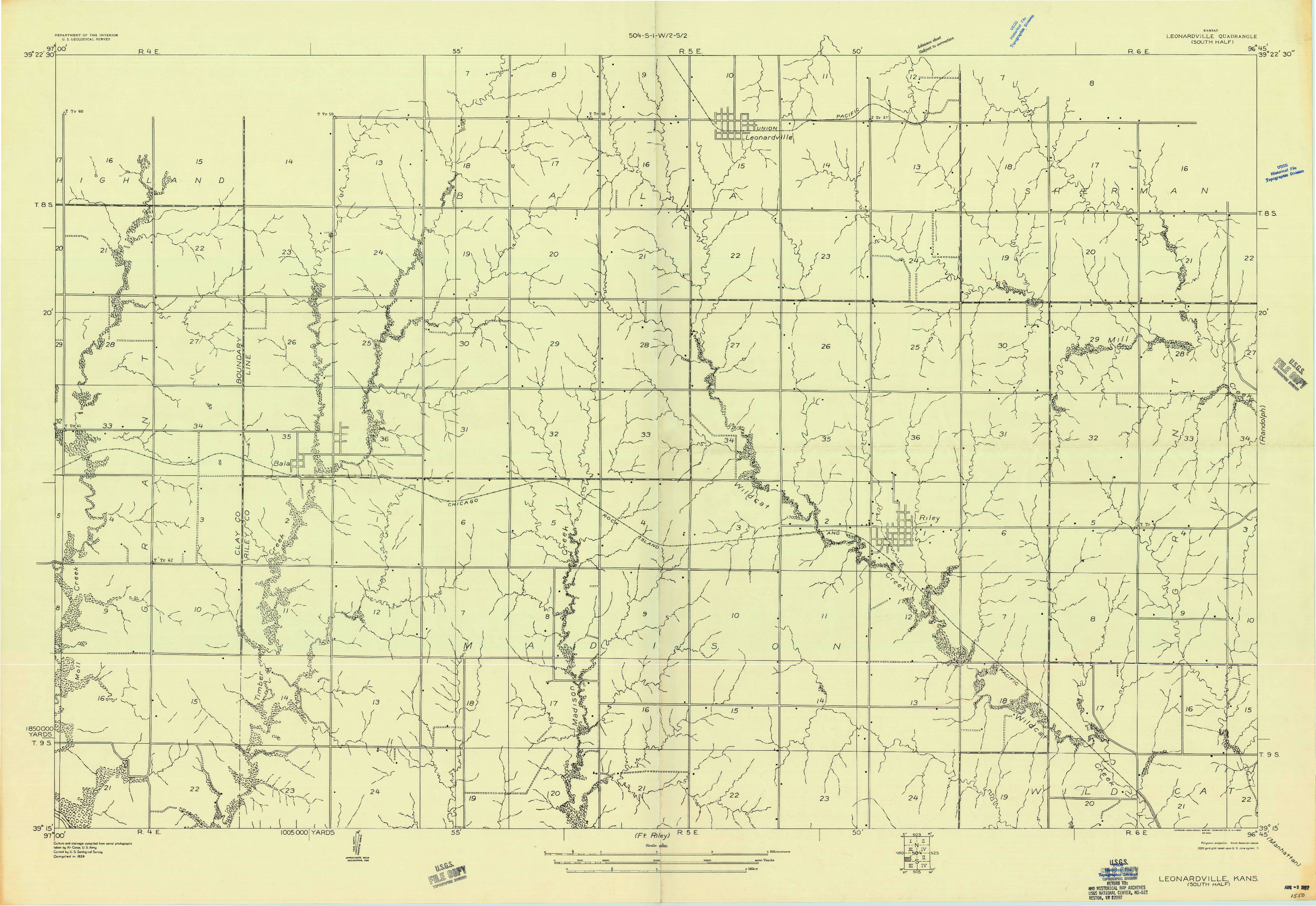 USGS 1:20000-SCALE QUADRANGLE FOR LEONARDVILLE, KS 1957