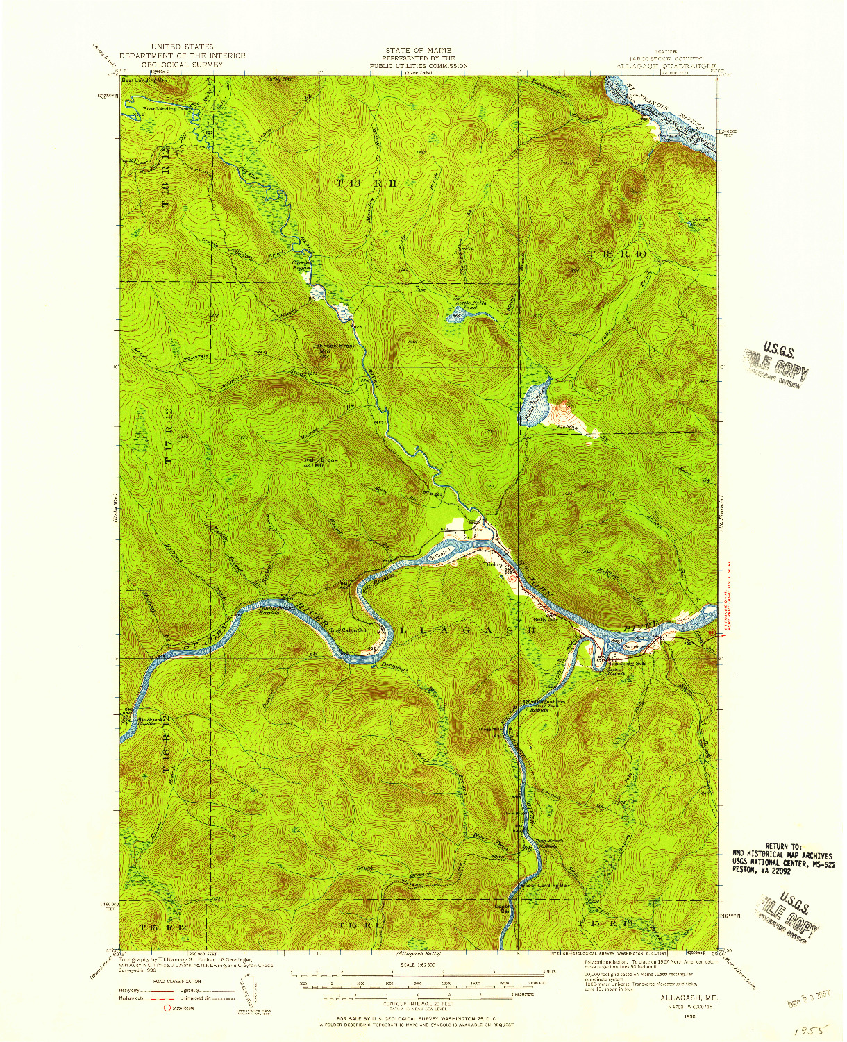 USGS 1:62500-SCALE QUADRANGLE FOR ALLAGASH, ME 1930