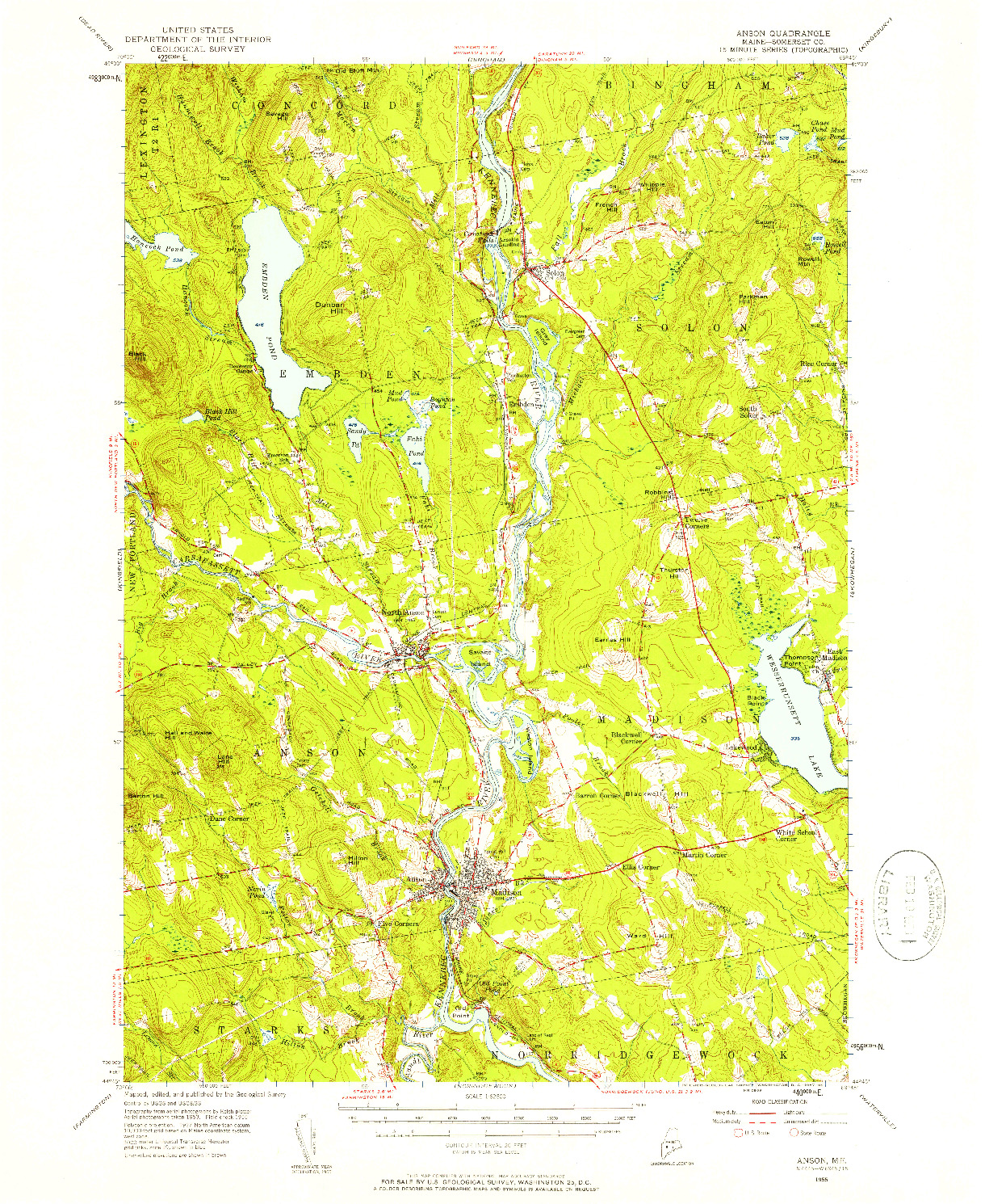 USGS 1:62500-SCALE QUADRANGLE FOR ANSON, ME 1955