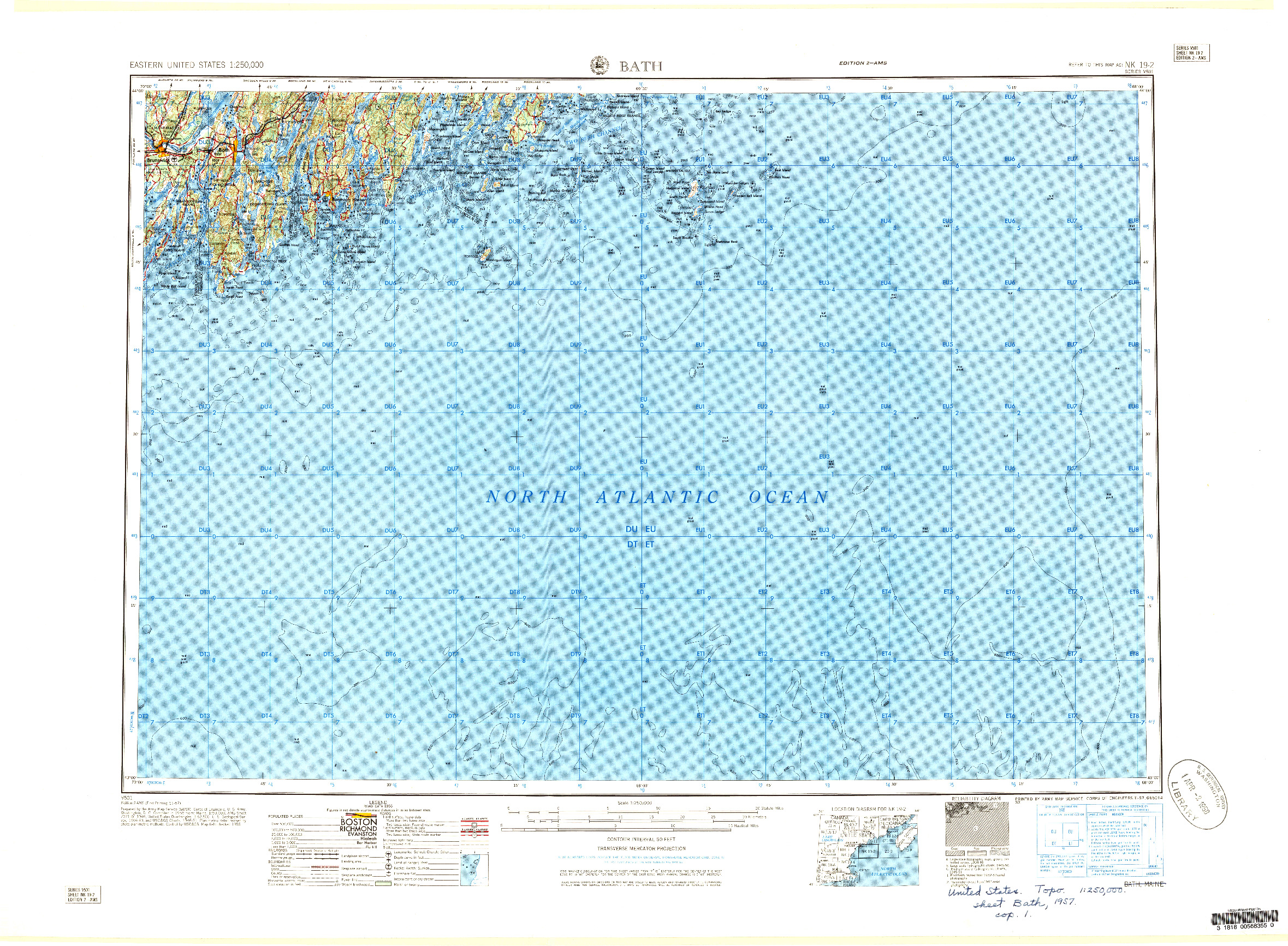 USGS 1:250000-SCALE QUADRANGLE FOR BATH, ME 1957