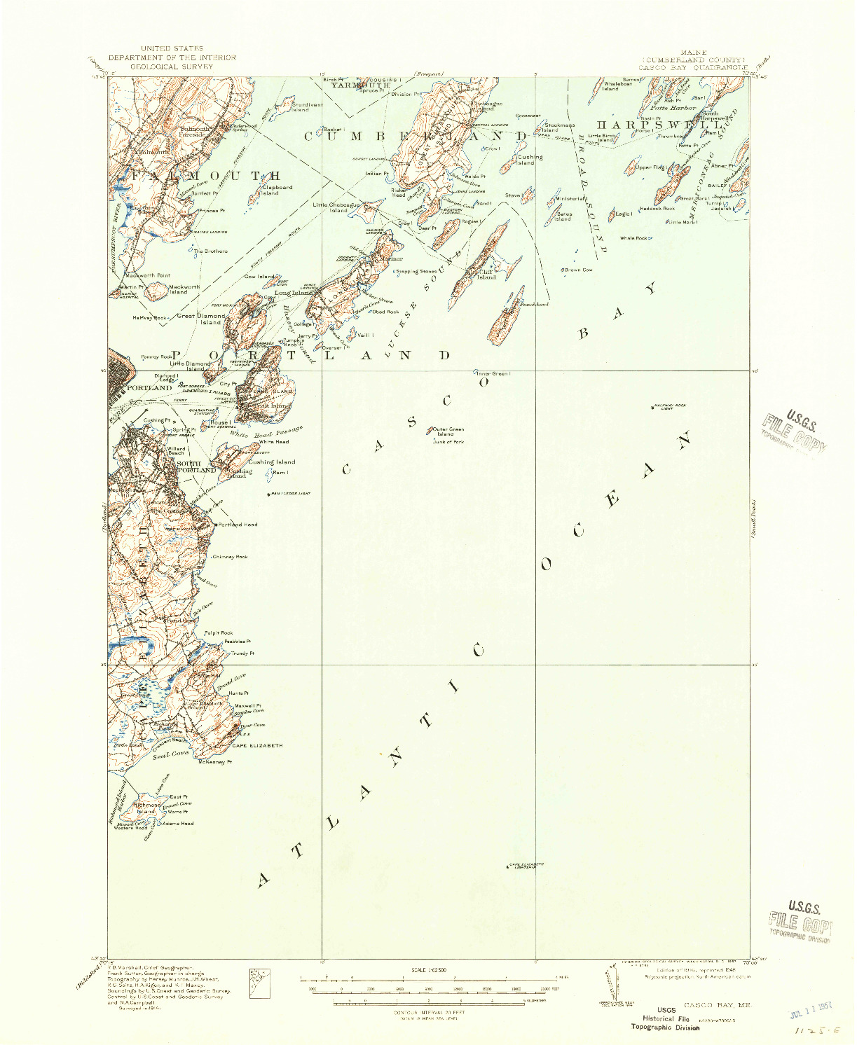 USGS 1:62500-SCALE QUADRANGLE FOR CASCO BAY, ME 1916