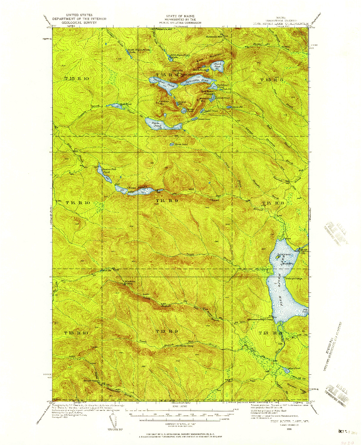 USGS 1:62500-SCALE QUADRANGLE FOR FISH RIVER LAKE, ME 1931