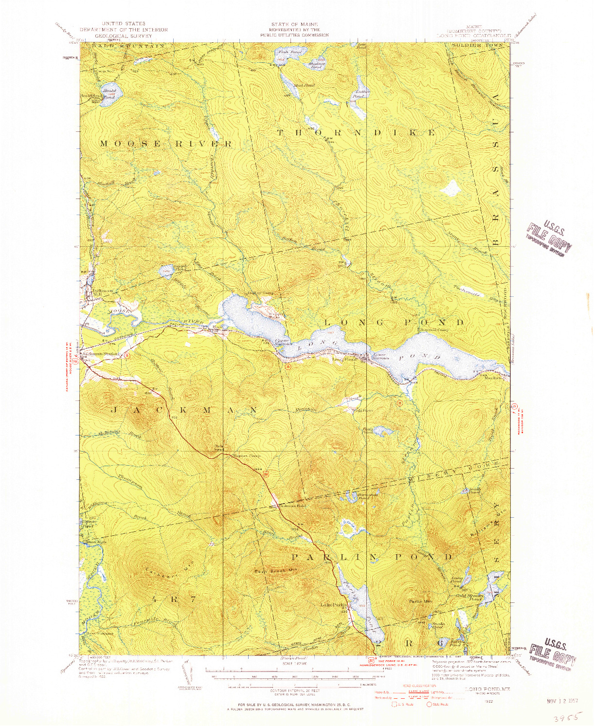 USGS 1:62500-SCALE QUADRANGLE FOR LONG POND, ME 1922