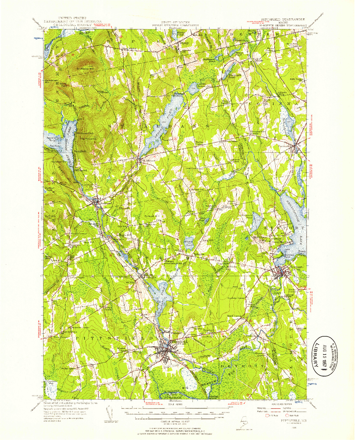 USGS 1:62500-SCALE QUADRANGLE FOR PITTSFIELD, ME 1955