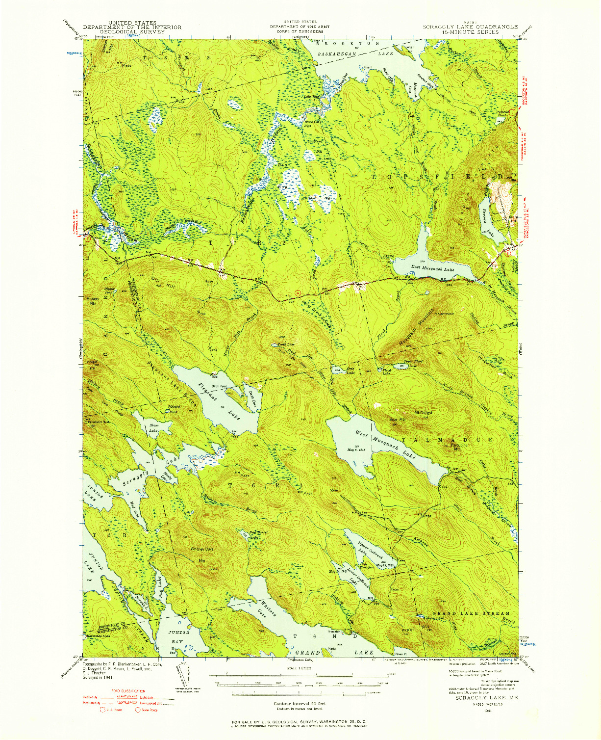 USGS 1:62500-SCALE QUADRANGLE FOR SCRAGGLY LAKE, ME 1941