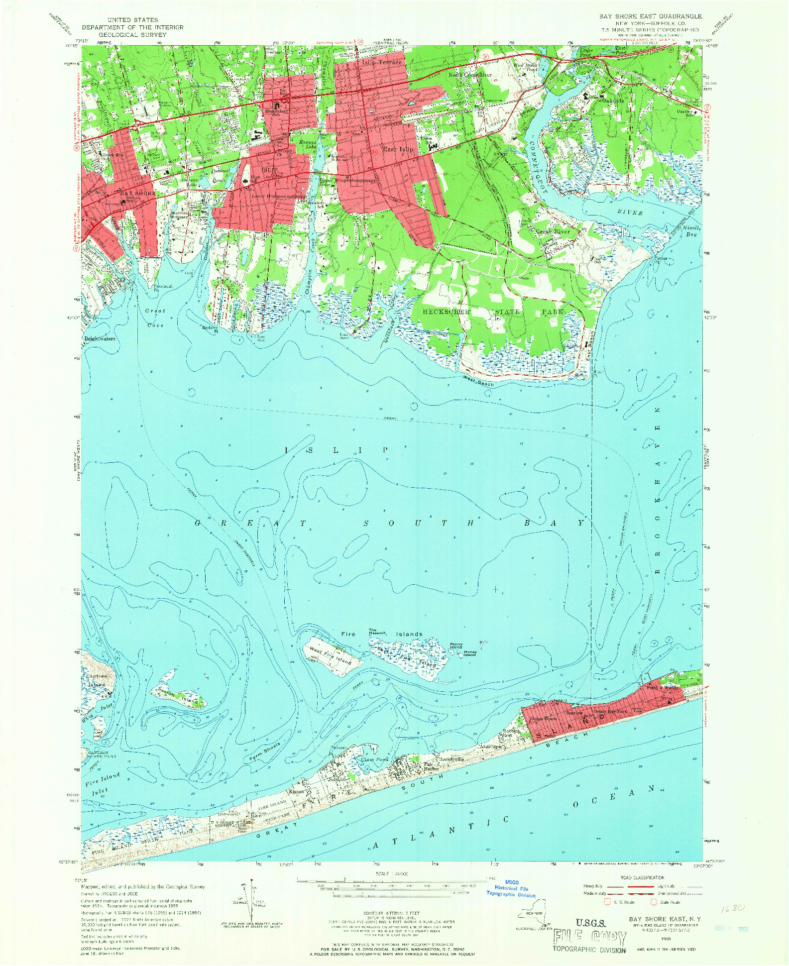 USGS 1:24000-SCALE QUADRANGLE FOR BAY SHORE EAST, NY 1955
