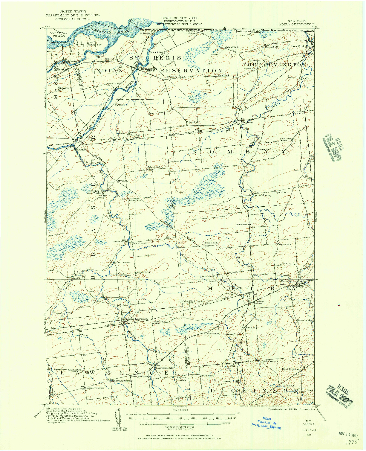 USGS 1:62500-SCALE QUADRANGLE FOR MOIRA, NY 1915