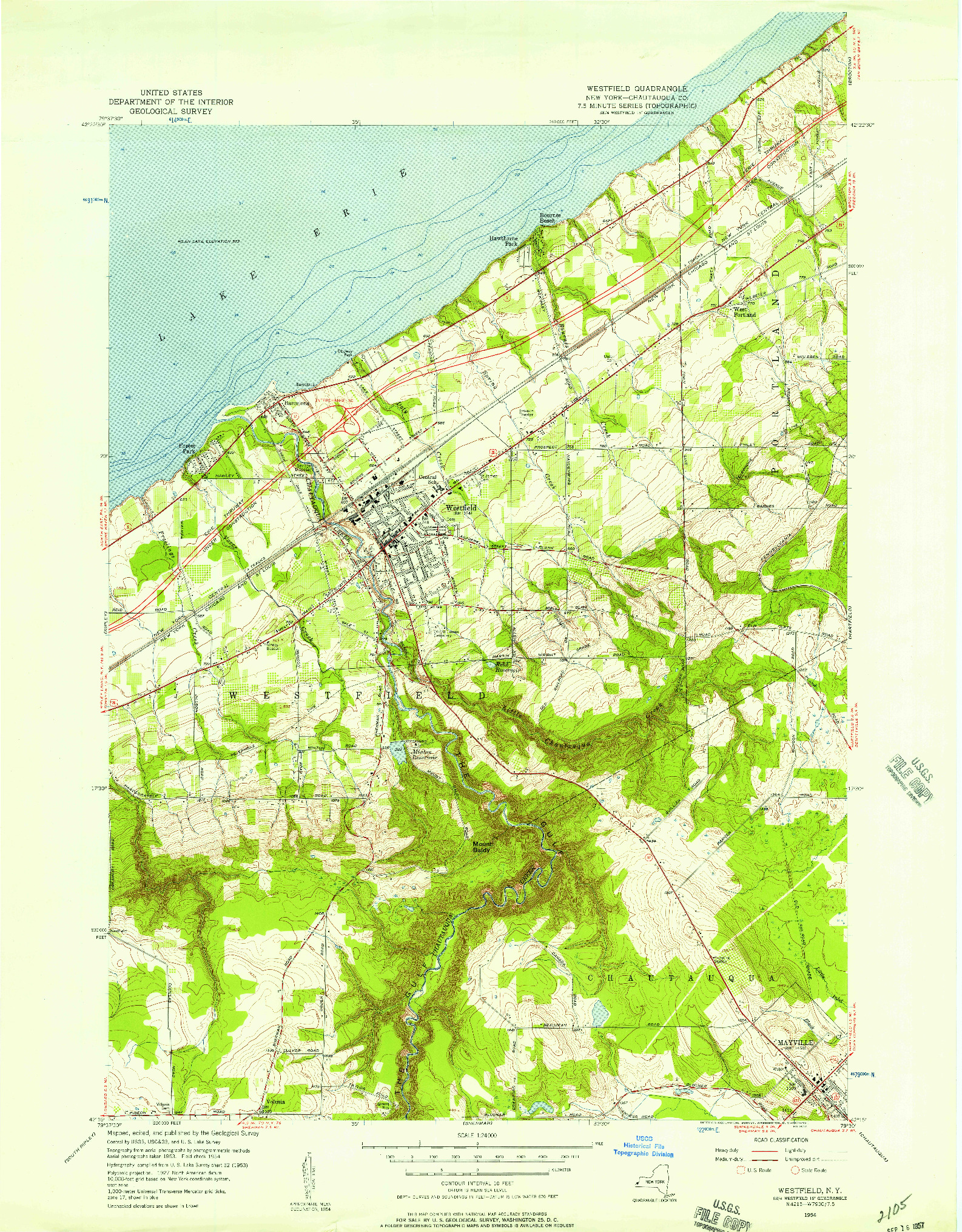USGS 1:24000-SCALE QUADRANGLE FOR WESTFIELD, NY 1954