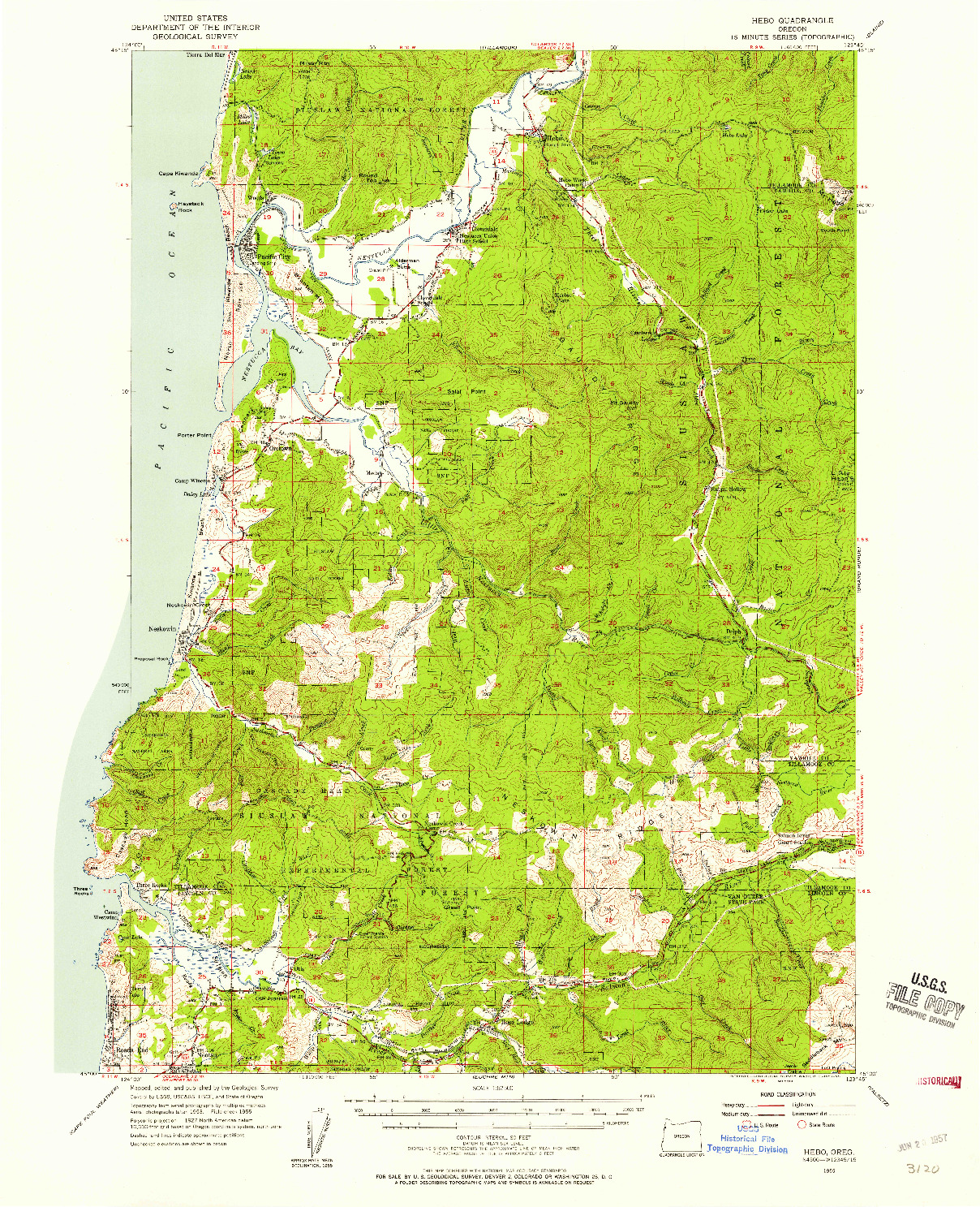 USGS 1:62500-SCALE QUADRANGLE FOR HEBO, OR 1955