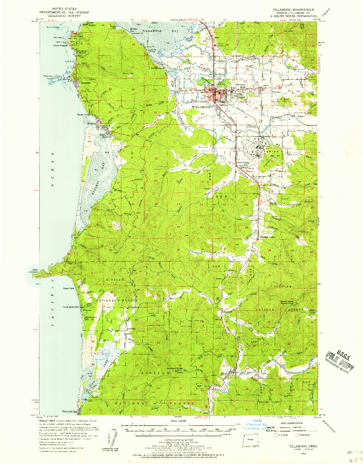 USGS 1:62500-SCALE QUADRANGLE FOR TILLAMOOK, OR 1955